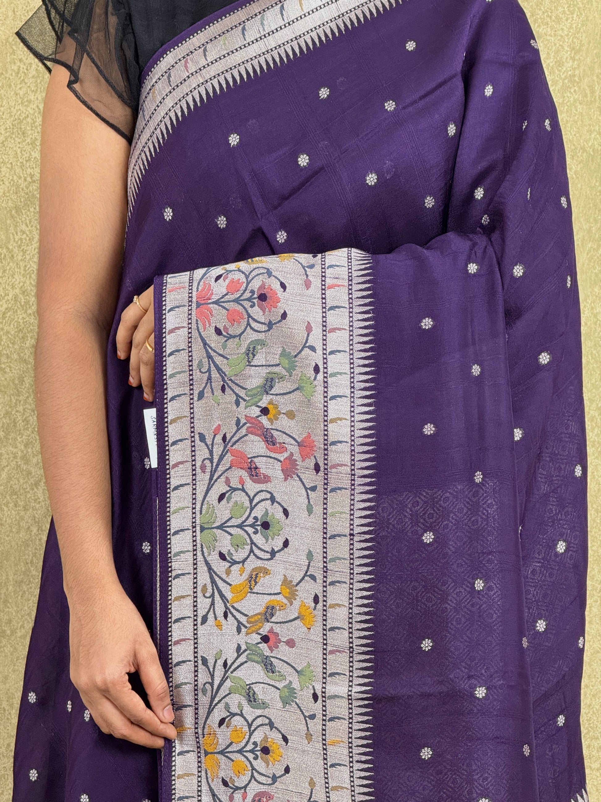 Deep Purple Saree with Paithani Border - Tussar Raw Silk