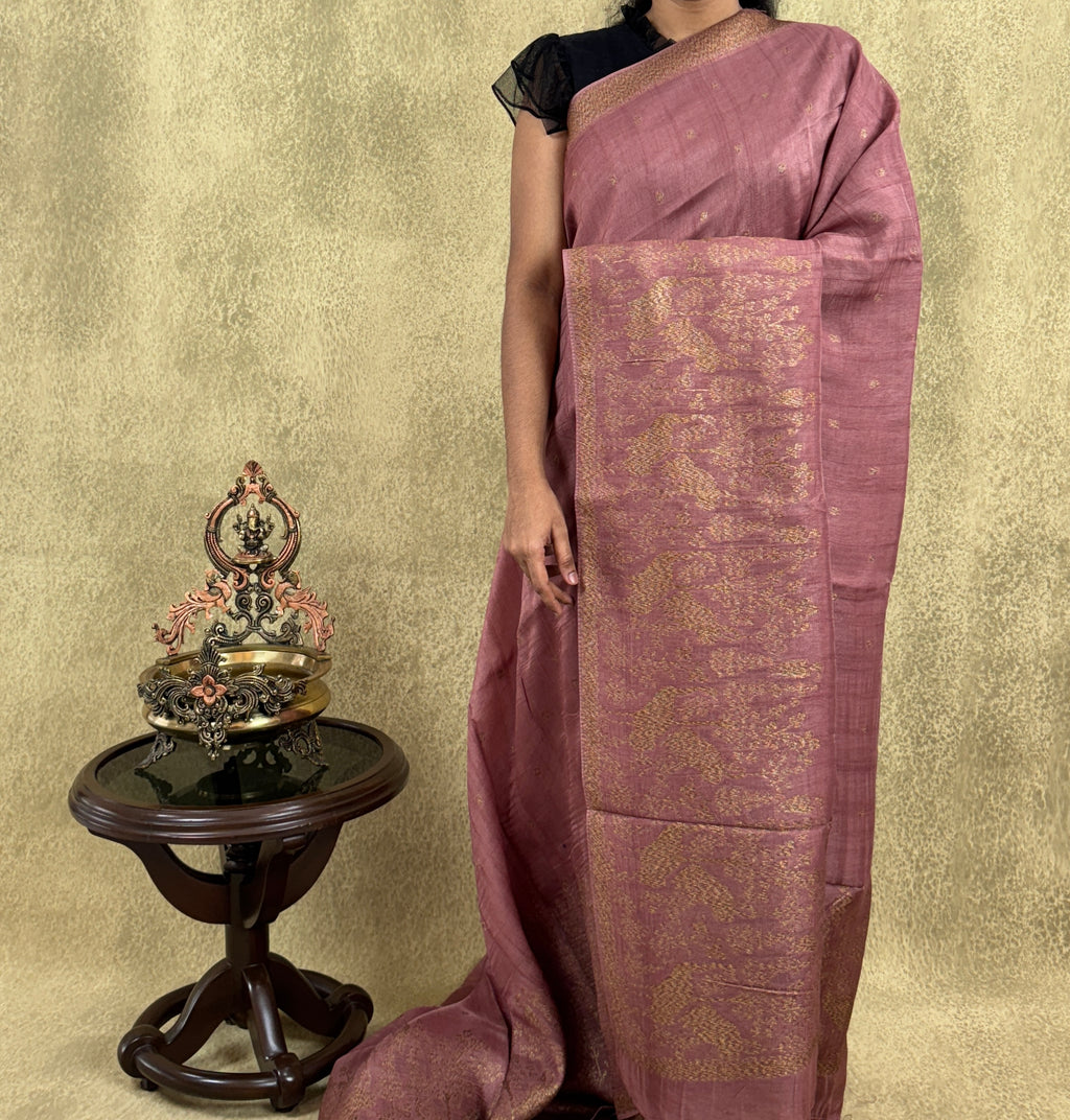 Soft Mauve - Tussar Raw Silk Sare