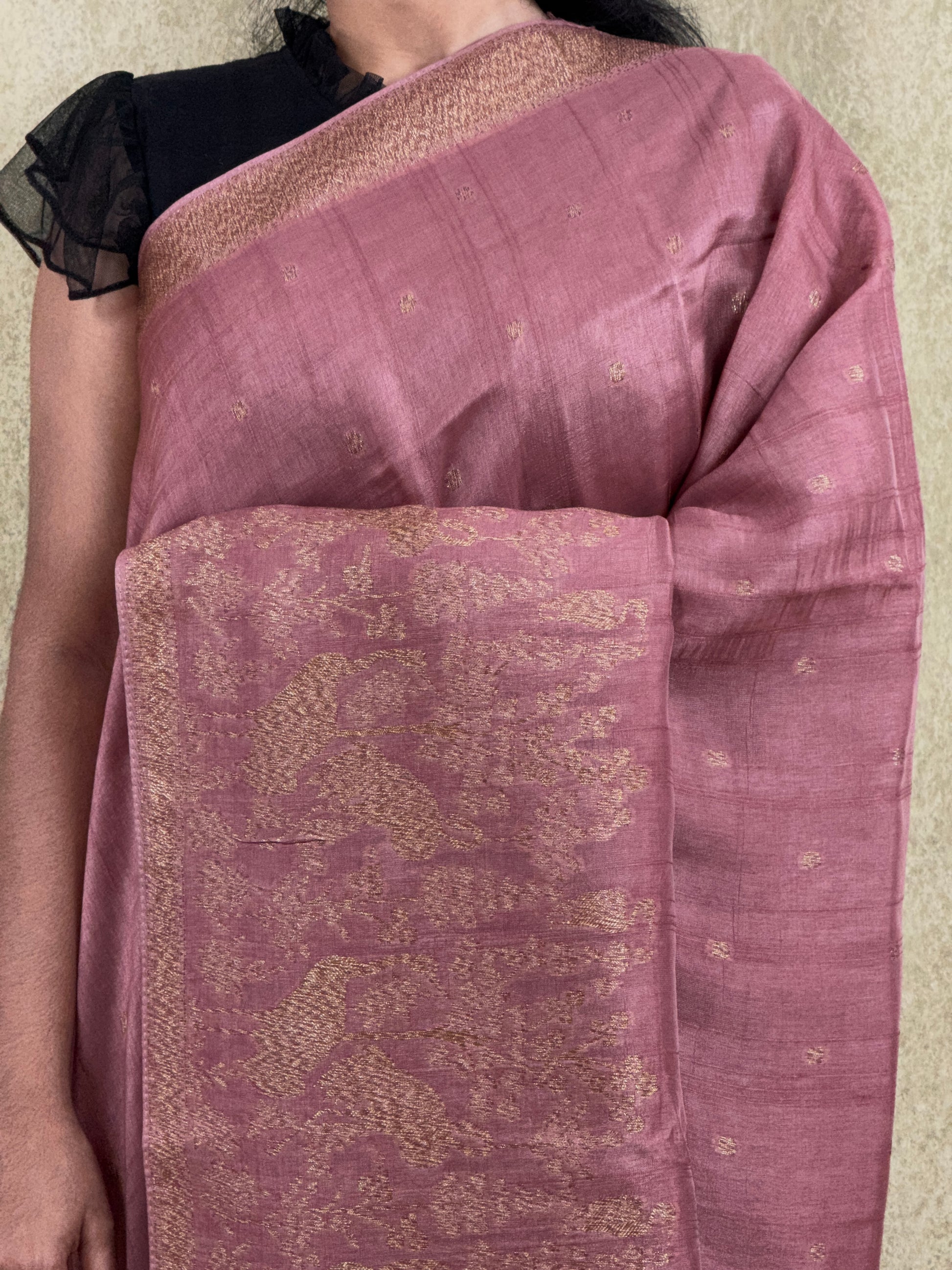 Soft Mauve - Tussar Raw Silk Sare