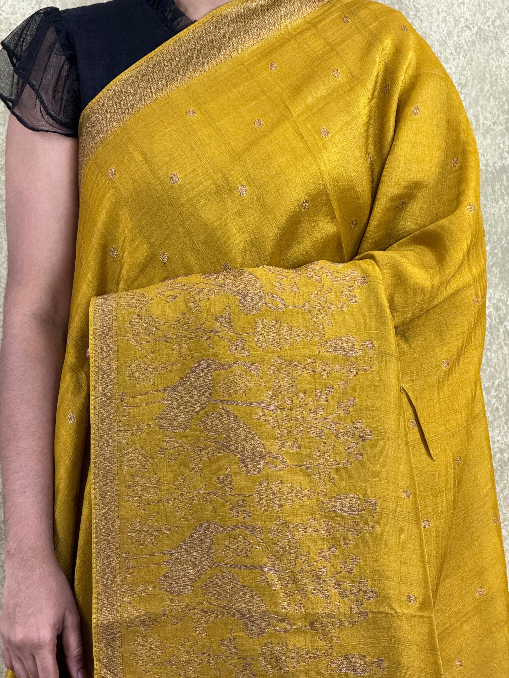 Mustard Yellow - Tussar Raw Silk Sare
