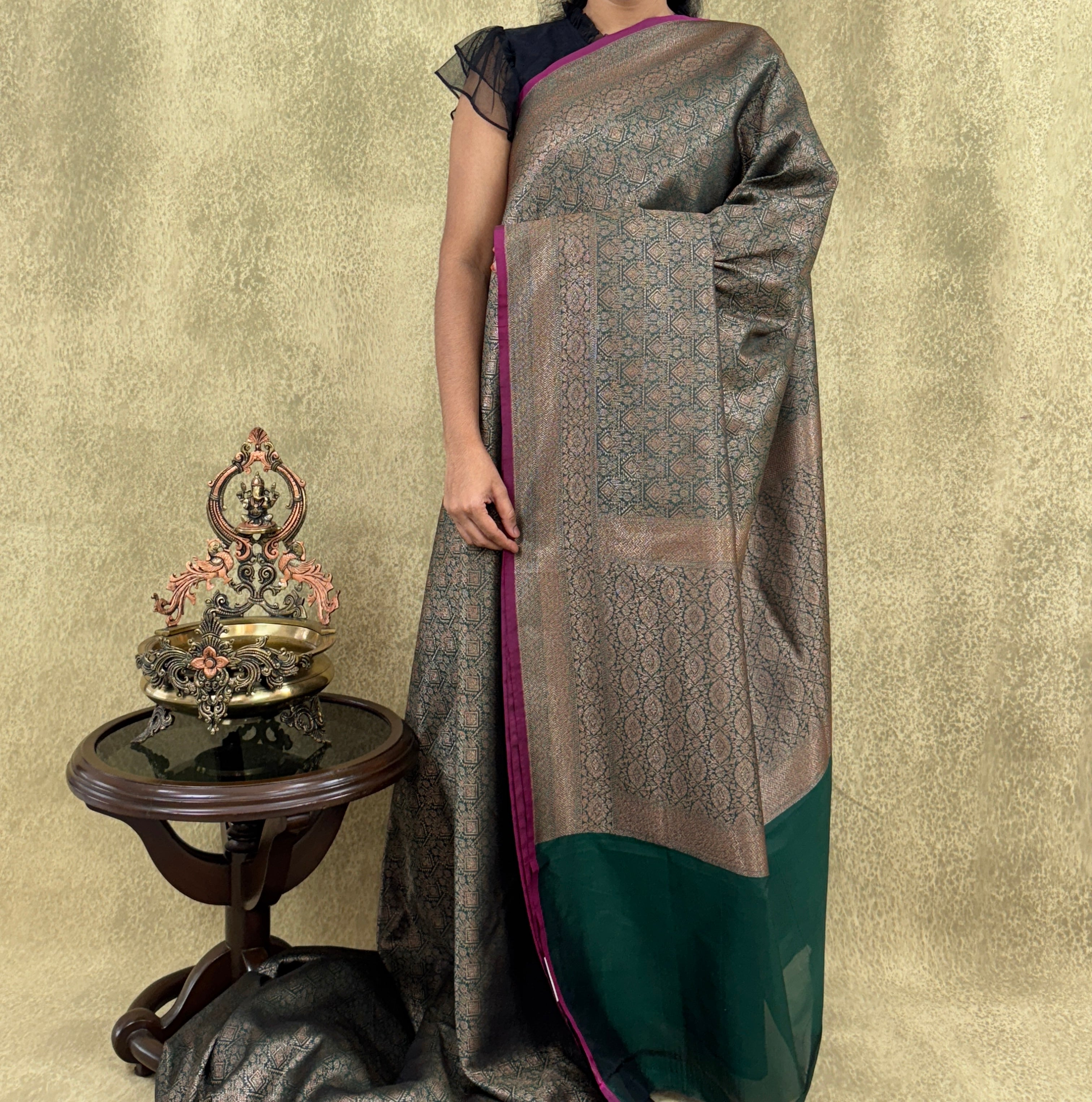 Dark Green - Katan Banarasi Silk Saree