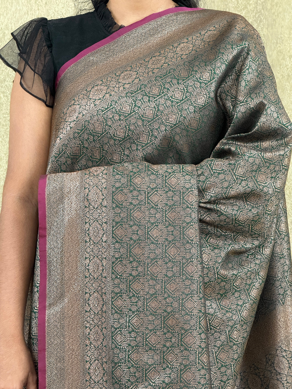 Dark Green - Katan Banarasi Silk Saree