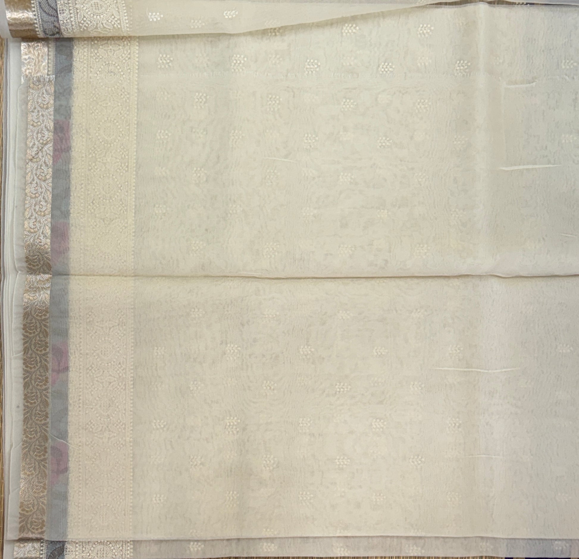 Half White with Embroidery - Kora Organza Saree
