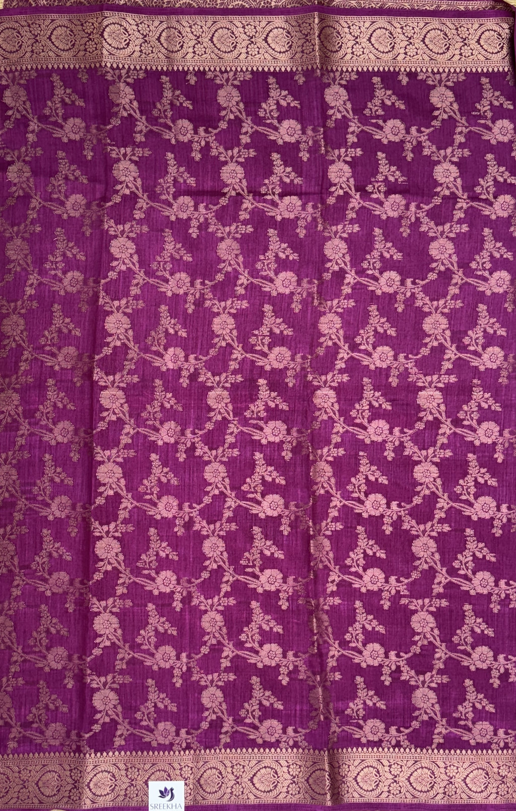 Deep Voilet with Zari Woven Border - Semi Tussar Silk Sare
