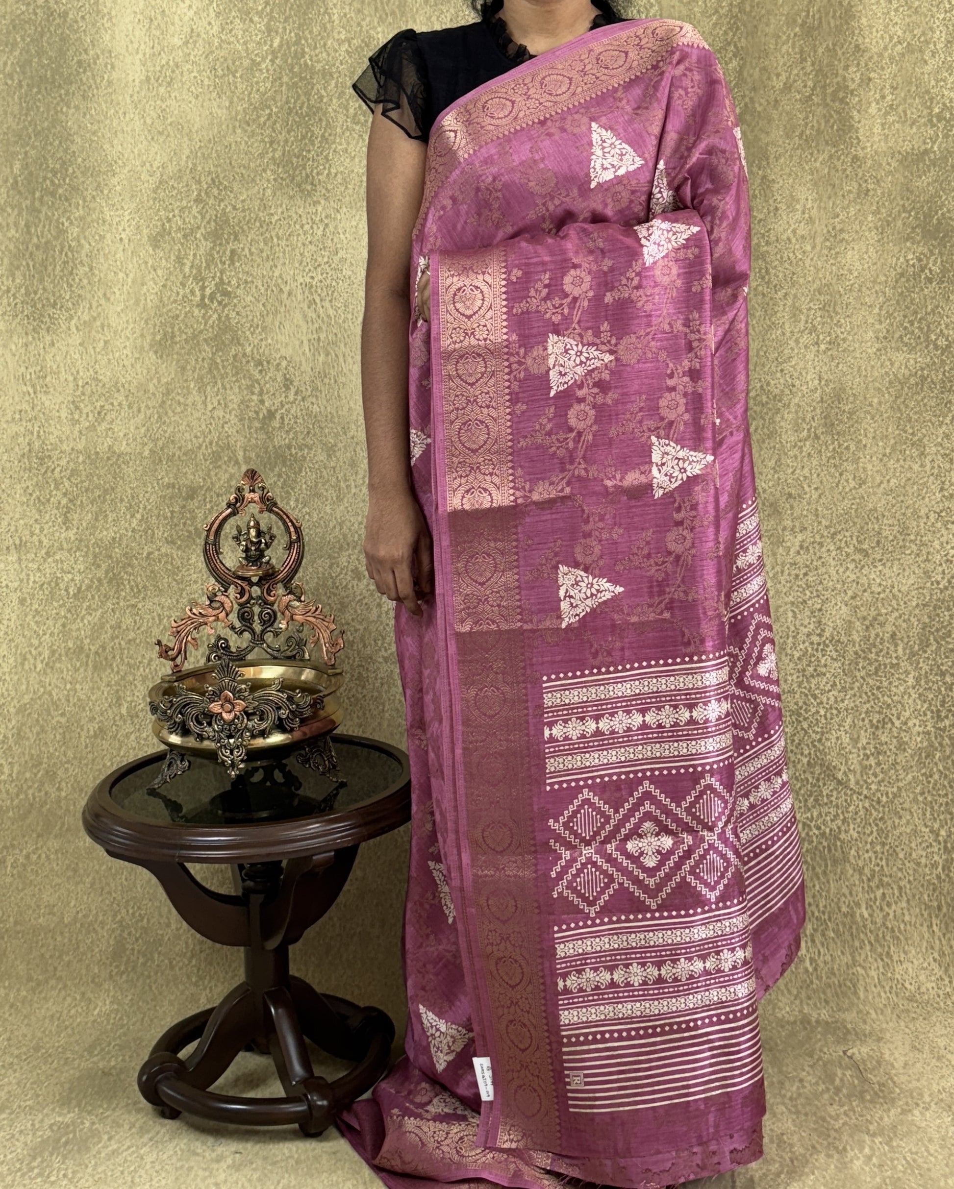 Onion Pink with Zari Woven Border - Semi Tussar Silk Saree