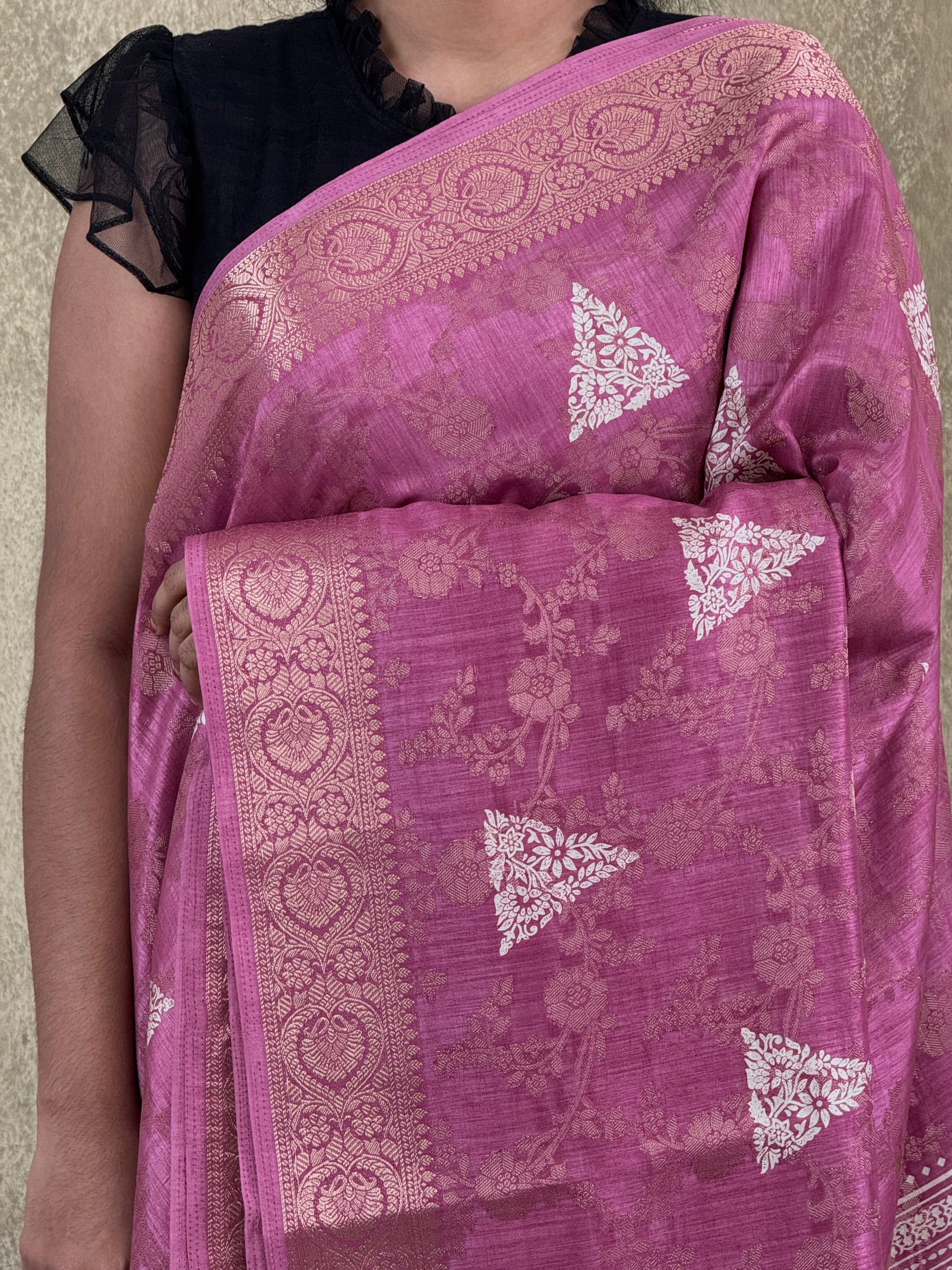 Onion Pink with Zari Woven Border - Semi Tussar Silk Saree