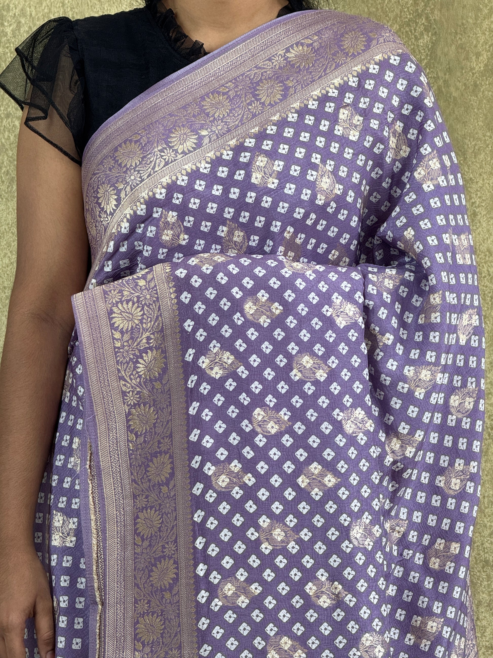 Lavender with Bandhani Pattern  - Matka Silk Saree