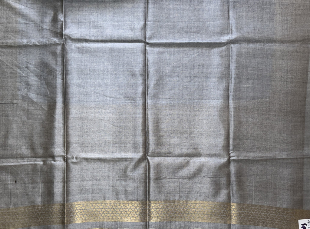 Grey with Zari Woven Border - Semi Tussar Silk Saree