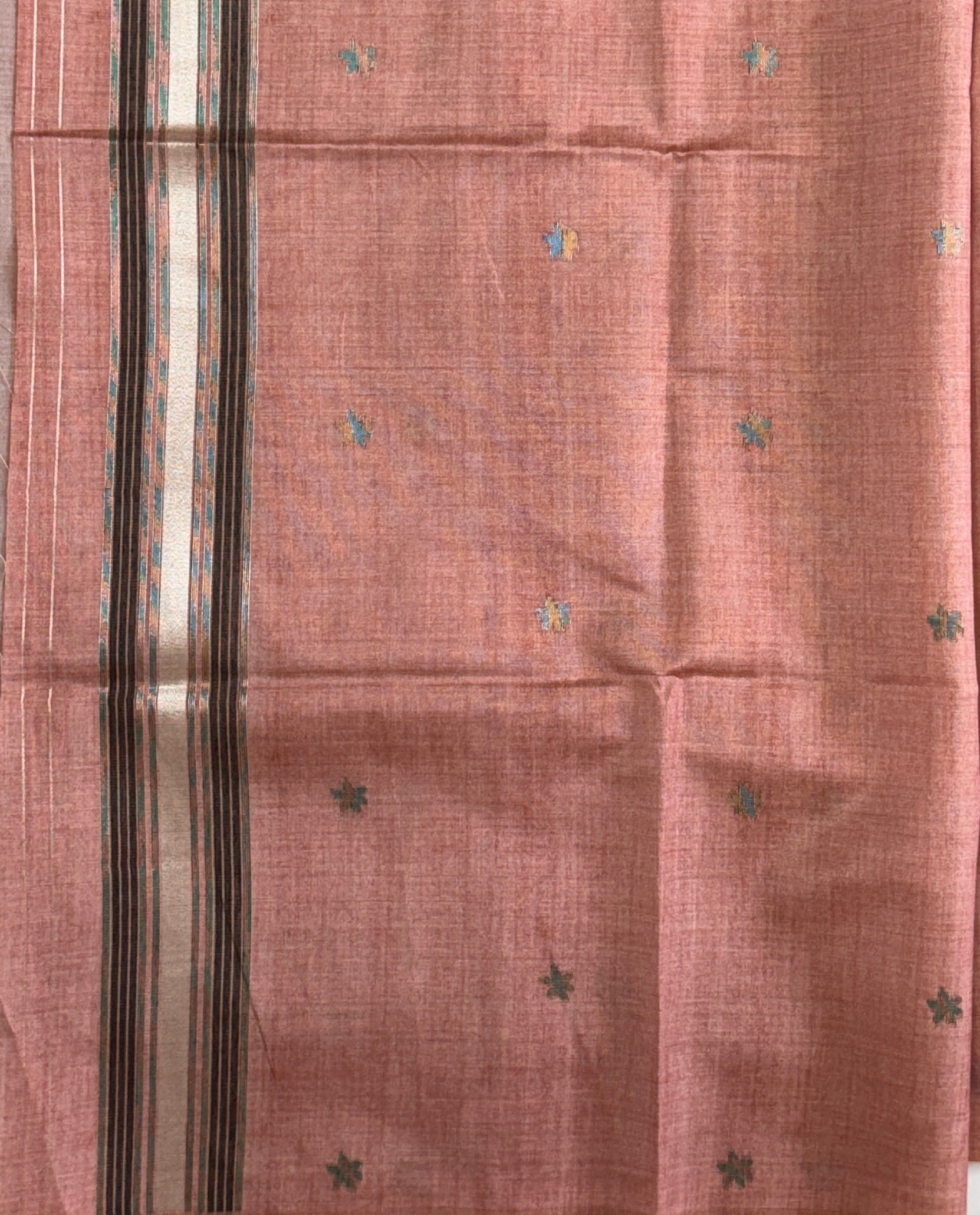 Dark Peach Floral Zari Weave - Semi Tussar Saree