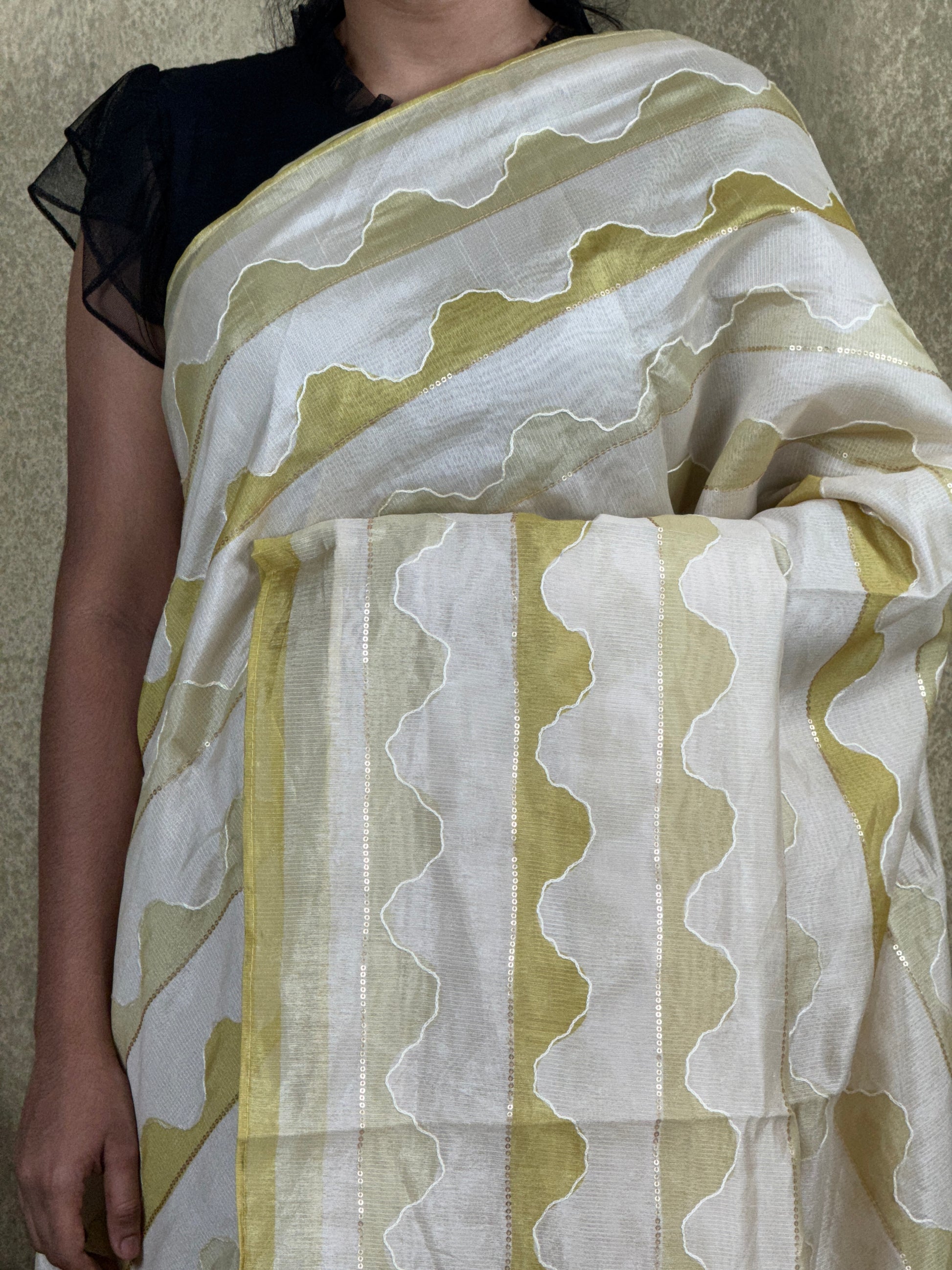 Warm Olive with Sequin - Kora Silk Saree