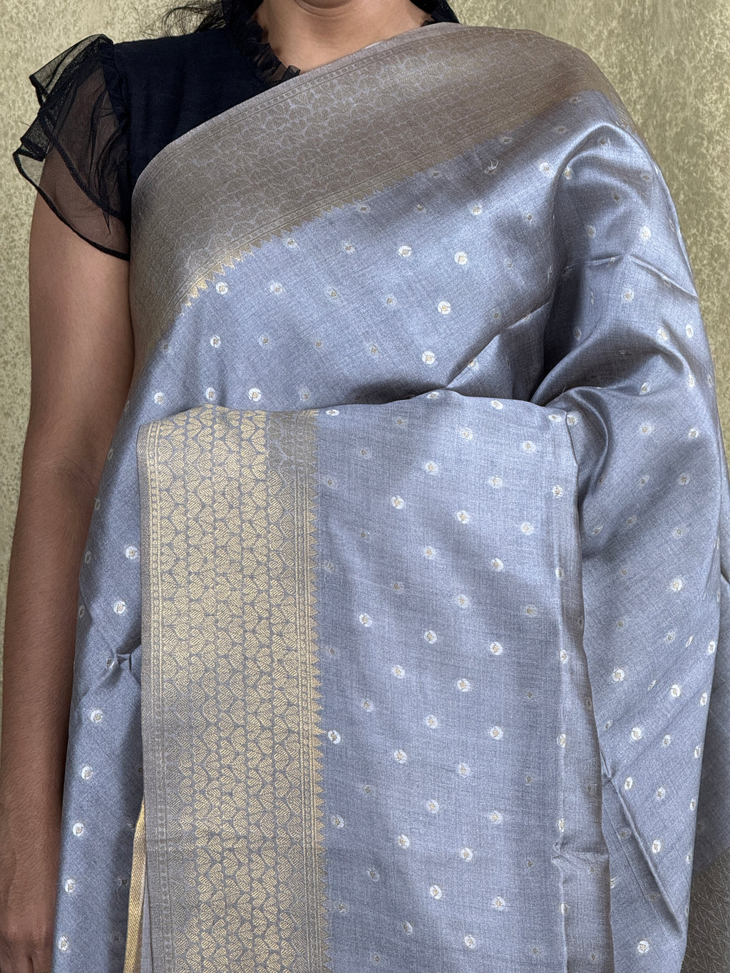 Grey with Zari Woven Border - Semi Tussar Silk Saree