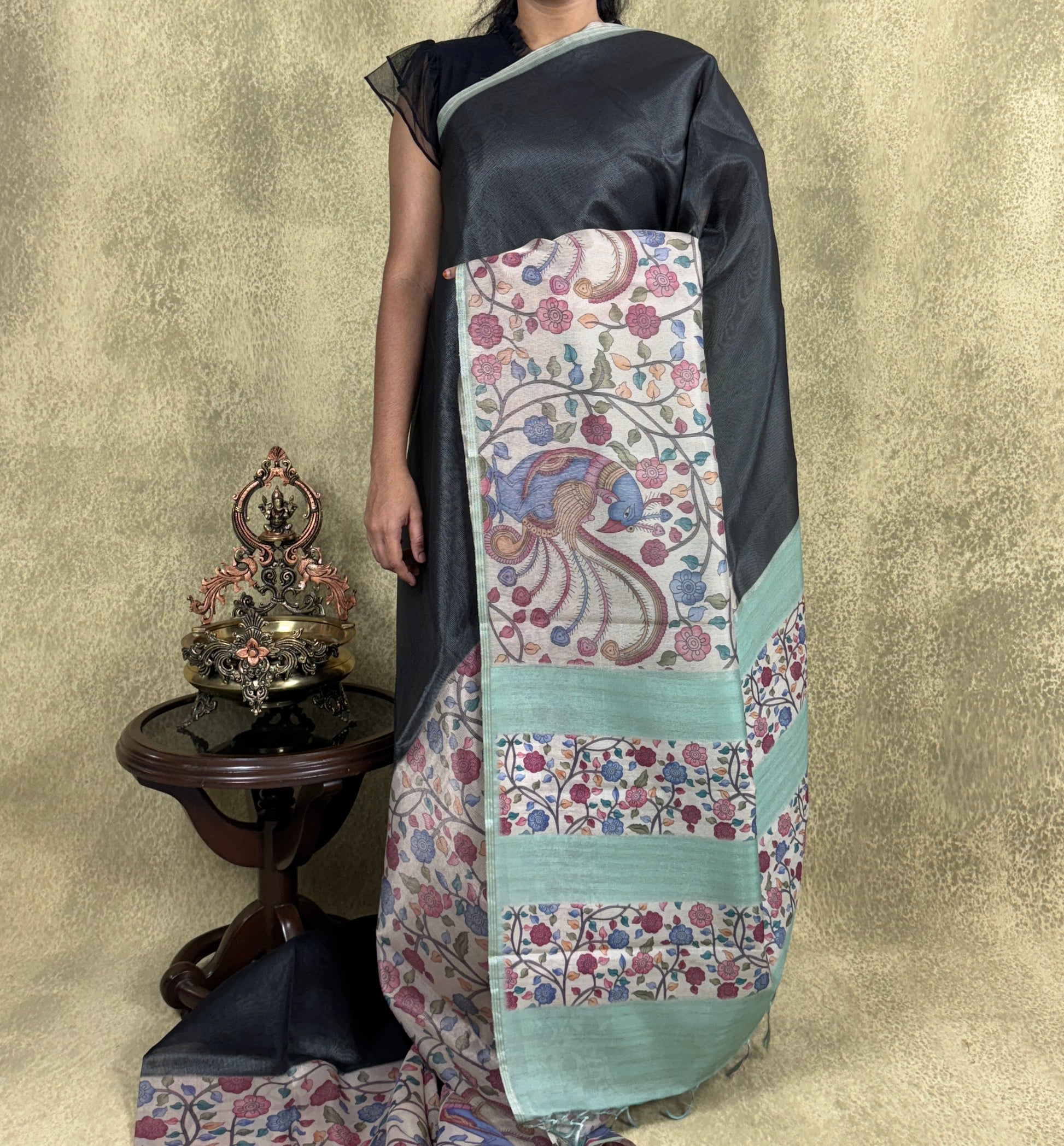 Black with Beige - Munga Silk Saree