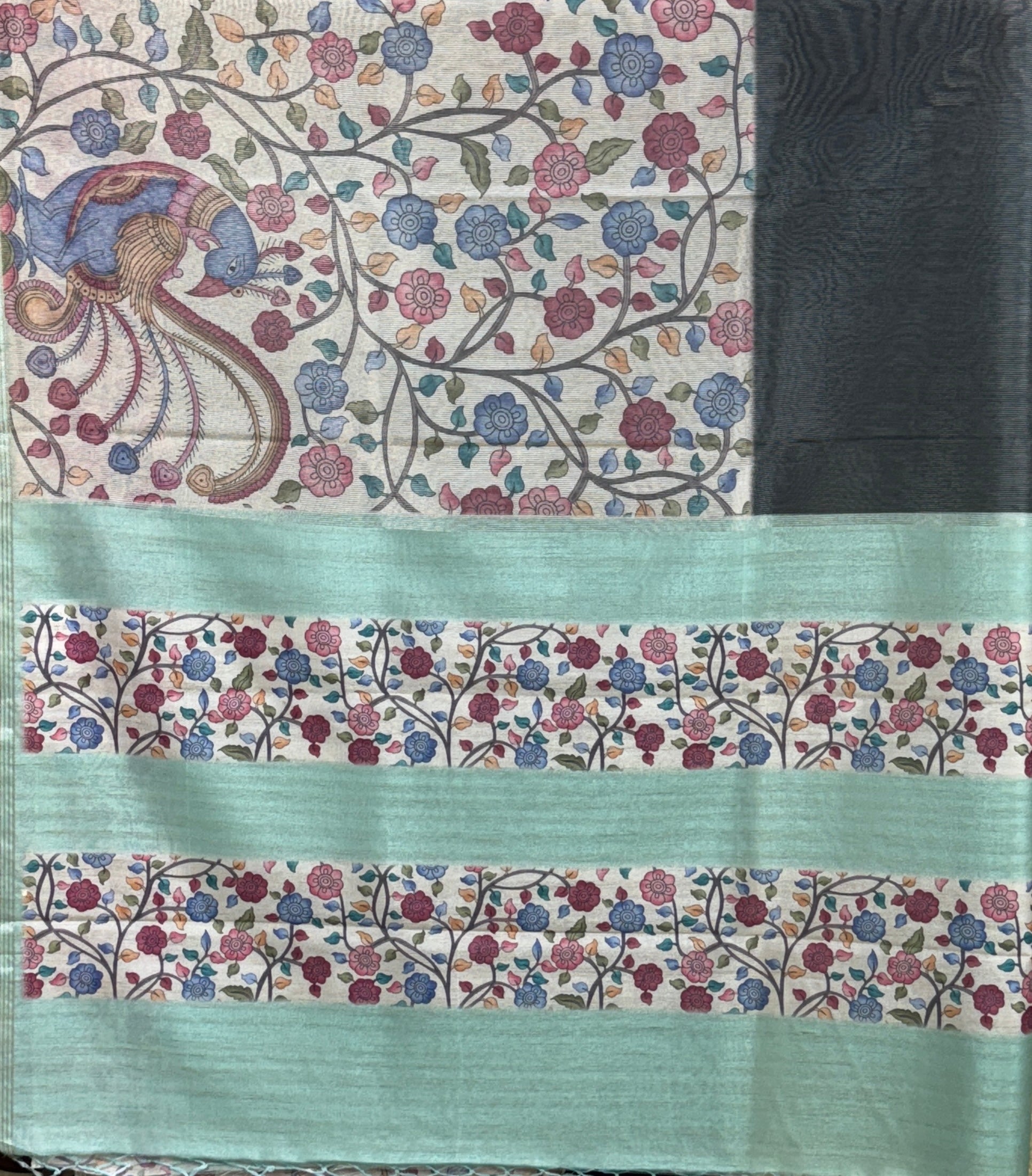 Black with Beige - Munga Silk Saree