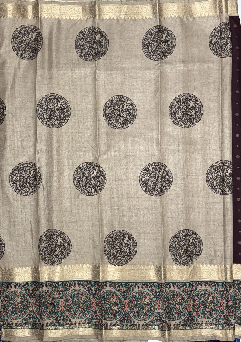 Dark Maroon Saree with Peacock and Paisley Motifs - Raw Silk
