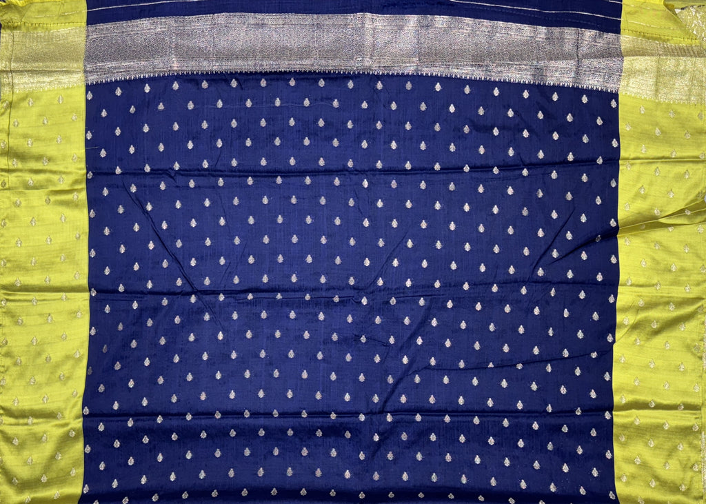 Navy Blue Saree with Mythical Motif Border - Semi Raw Mango