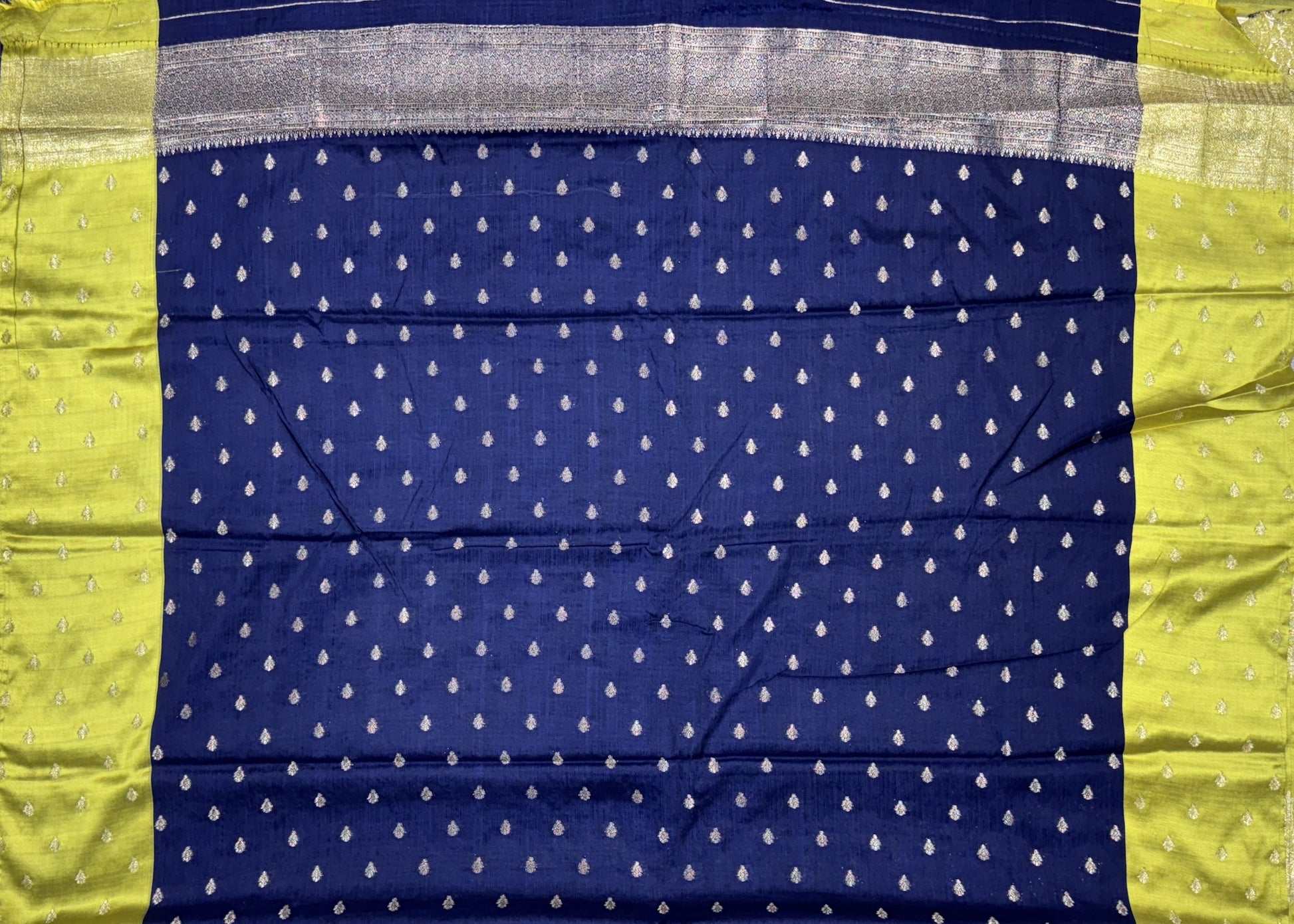 Navy Blue Saree with Mythical Motif Border - Semi Raw Mango