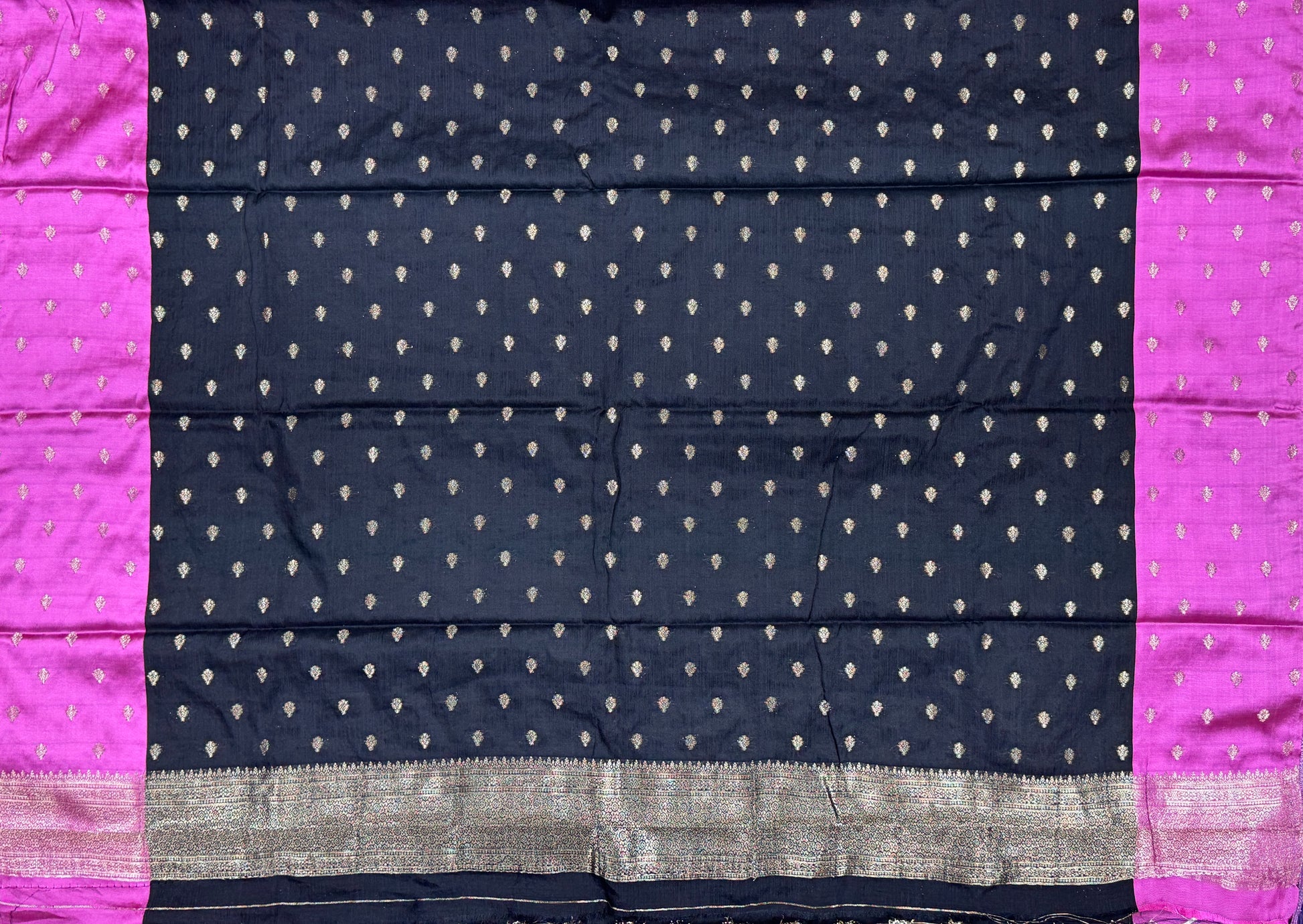 Black Saree with Mythical Motif Border - Semi Raw Mango