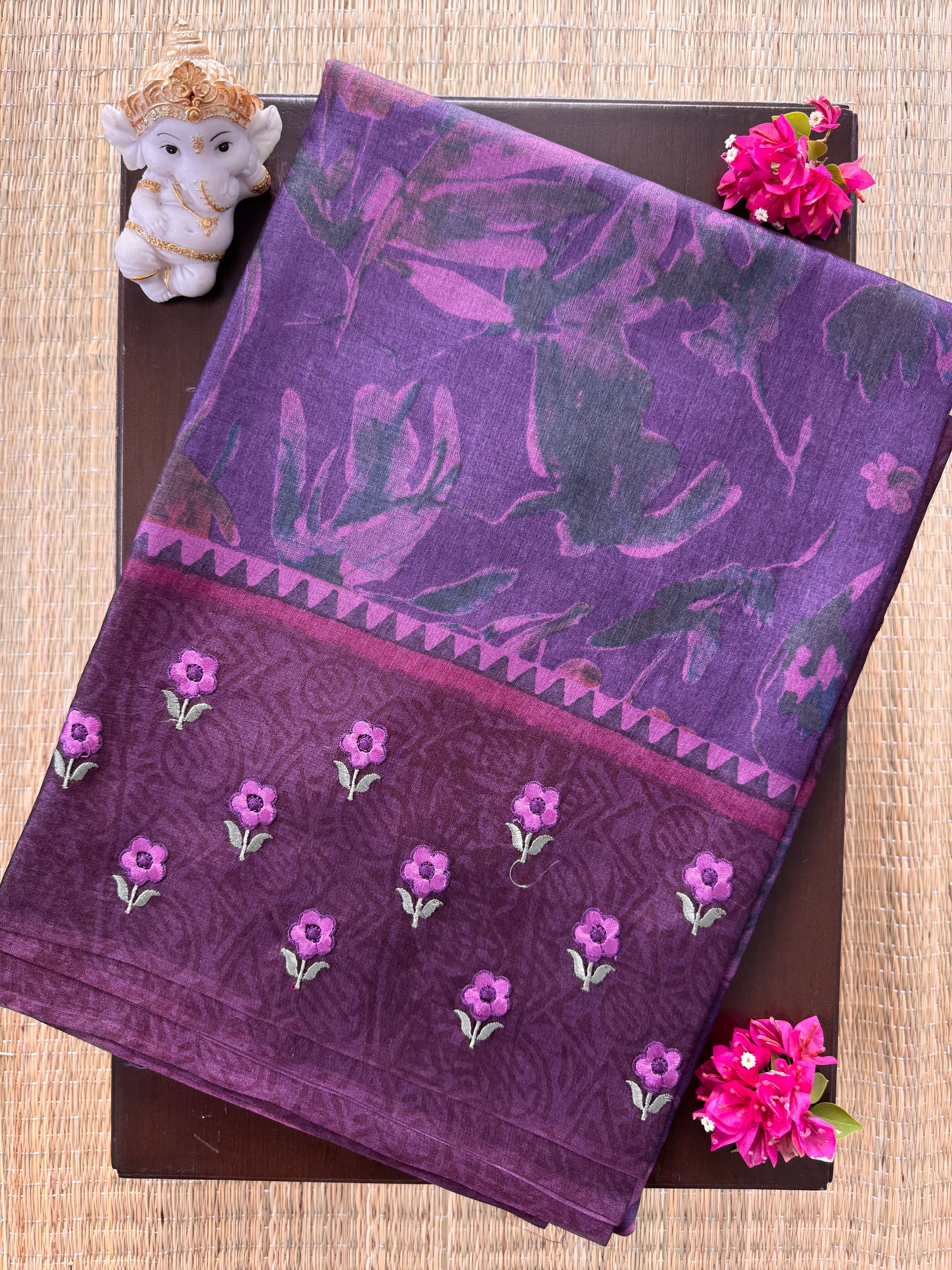 Deep Purple with Embroidery- Pure Tussar Saree