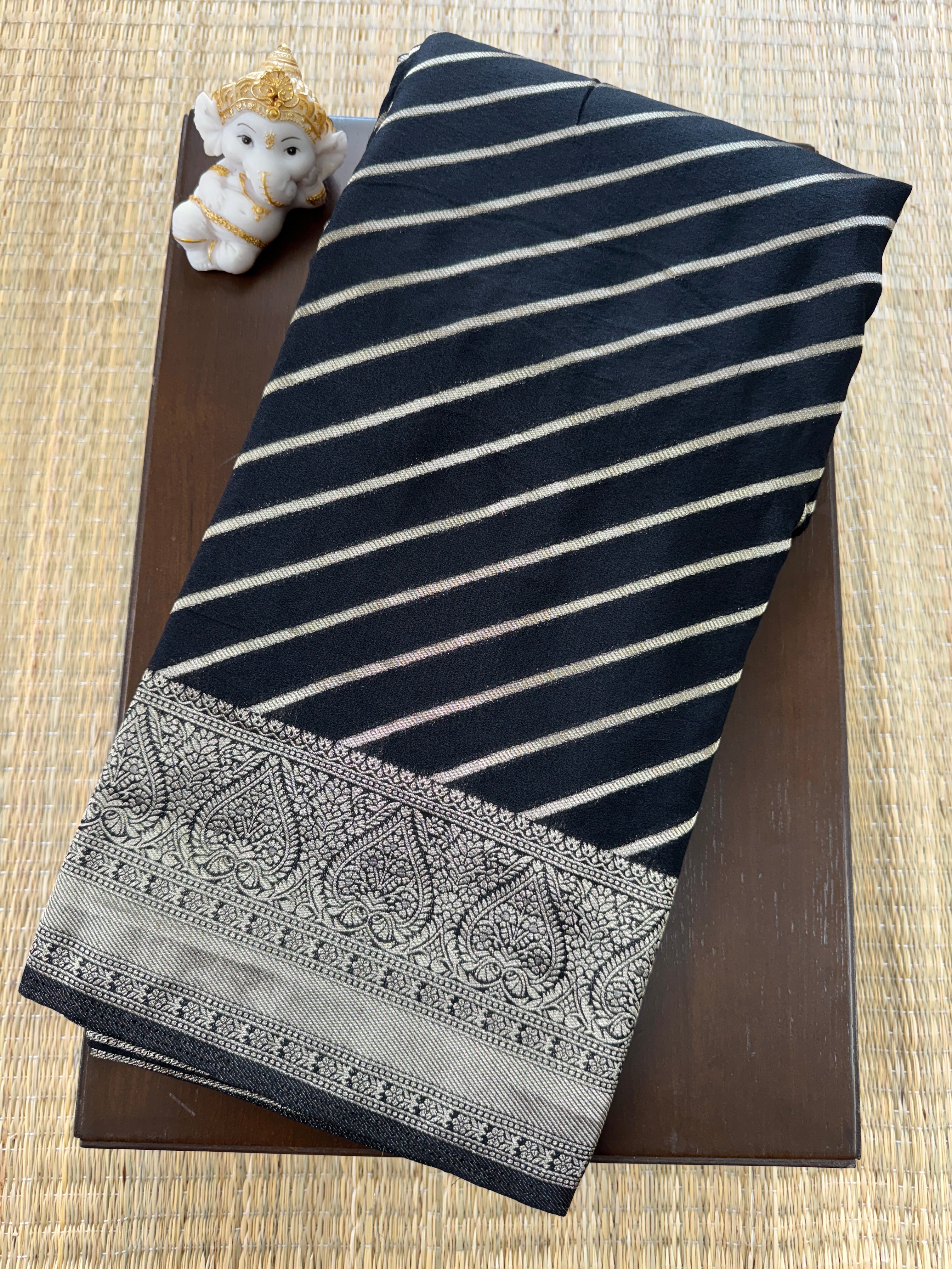 Black Saree with Gold Zari Bordern - Banarasi Georgette