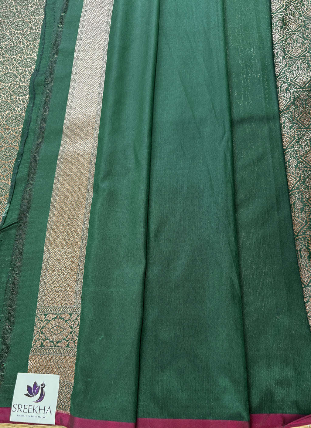 Dark Green - Katan Banarasi Silk Saree