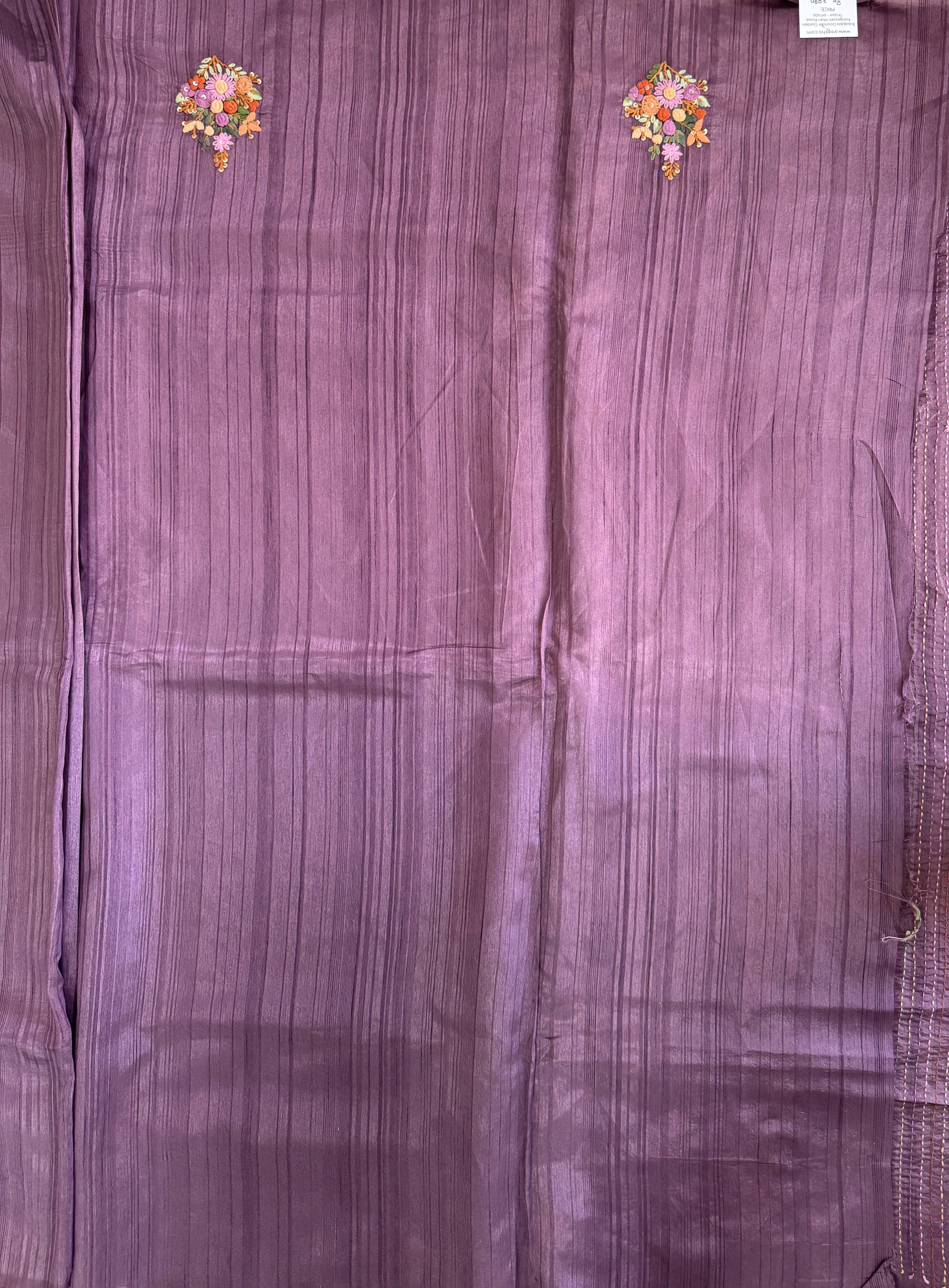 Deep Purple with Multicolored Embroidery- Tussar Silk Saree