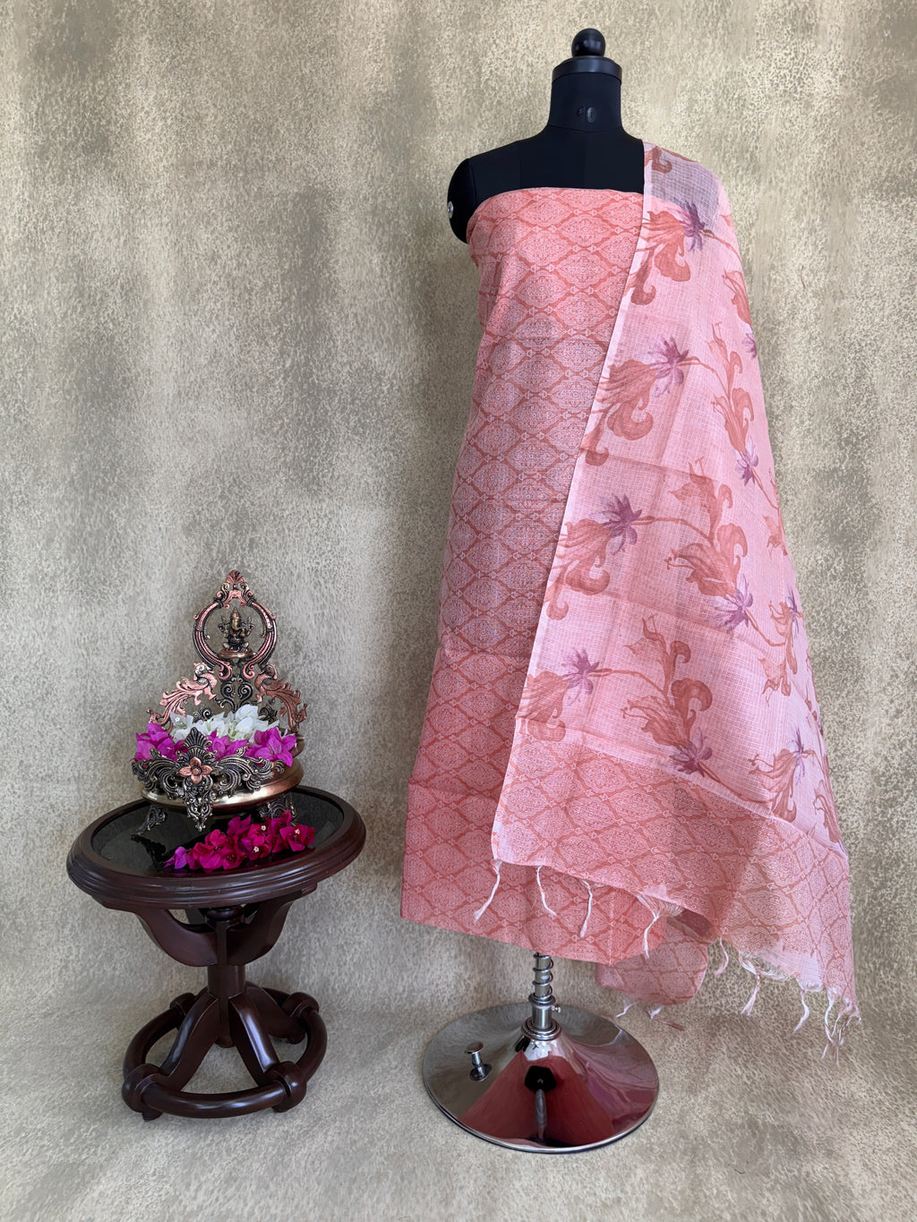 Coral Shade Embroidered - Kota Salwar Set