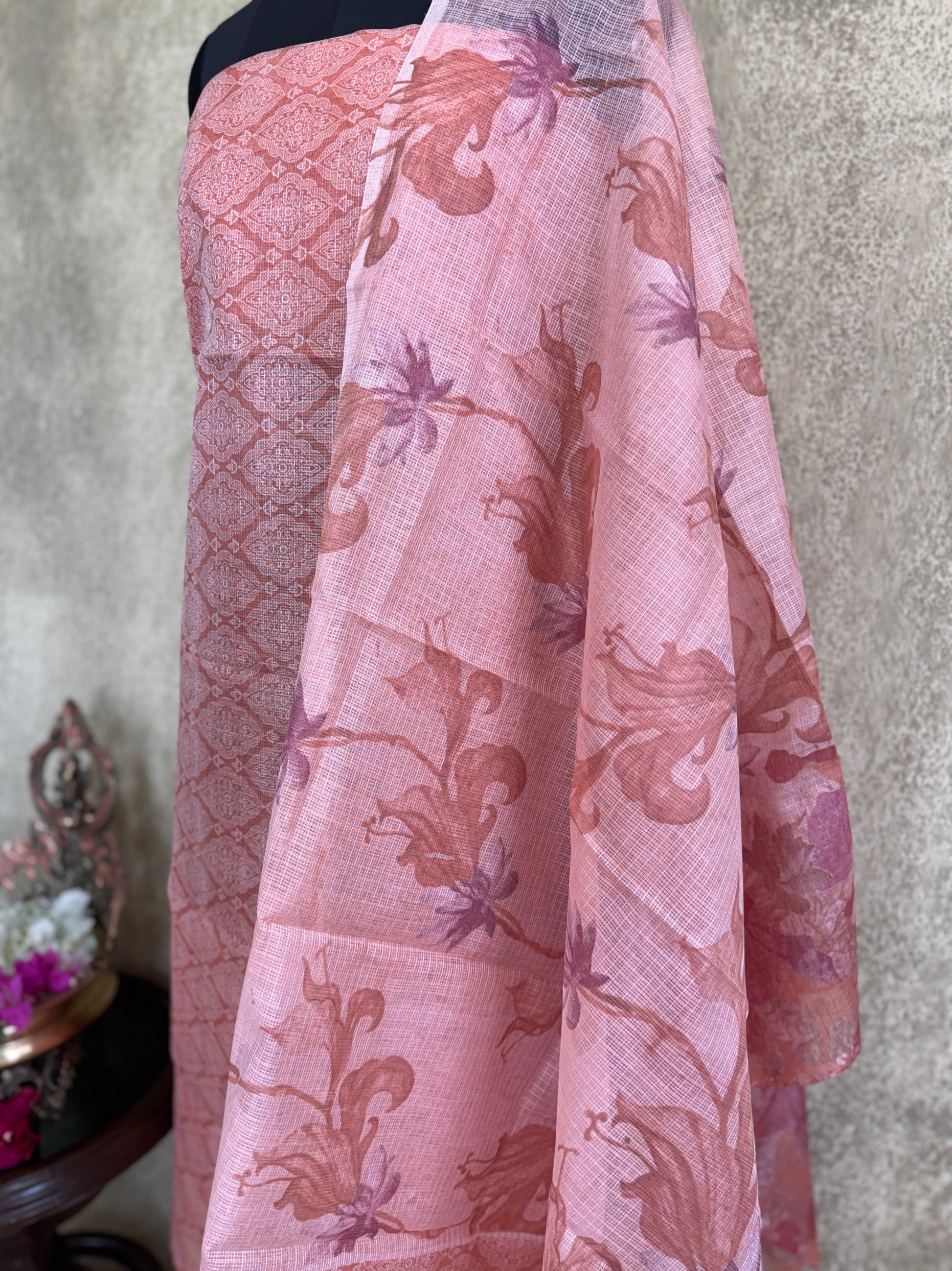 Coral Shade Embroidered - Kota Salwar Set