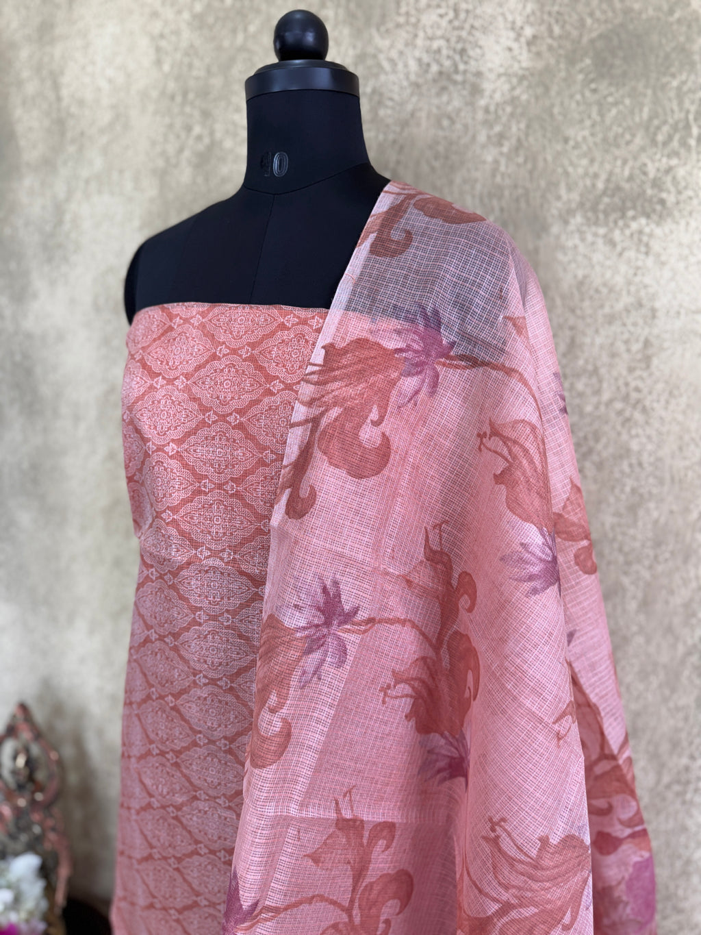 Coral Shade Embroidered - Kota Salwar Set