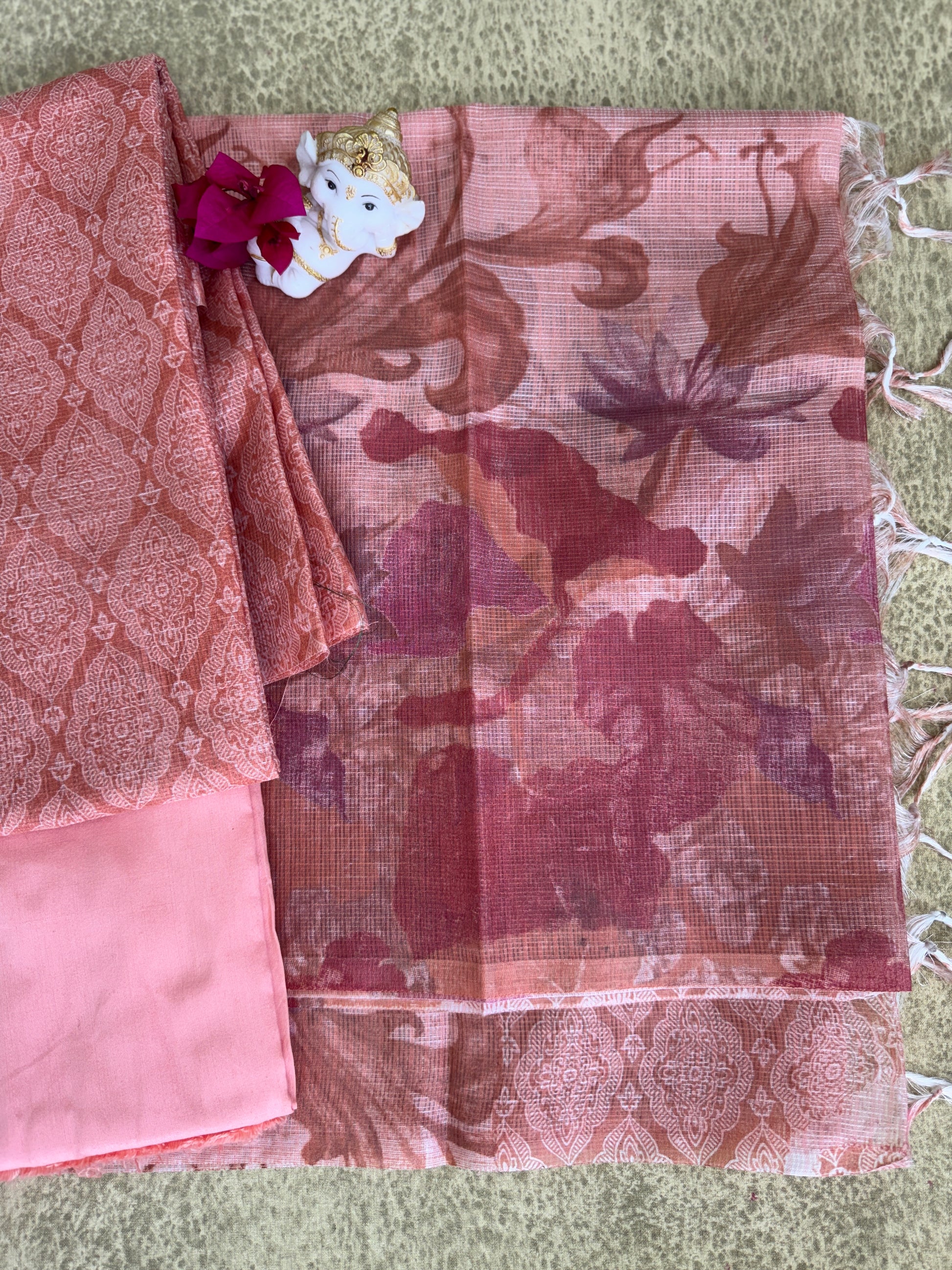 Coral Shade Embroidered - Kota Salwar Set