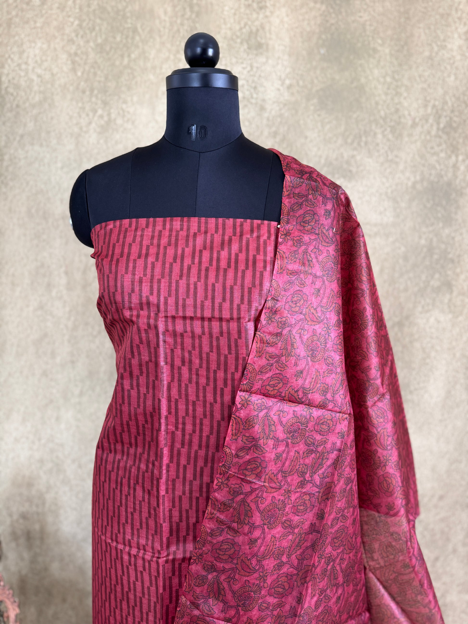 Maroon Floral Printed Pure Tussar Salwar Set
