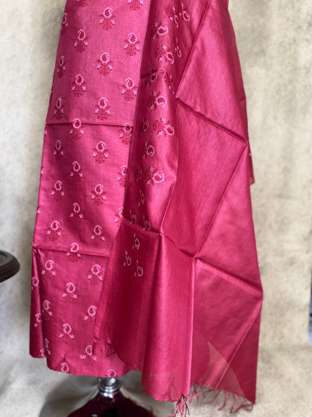 Maroon Paisley Embroidered - Pure Tussar Salwar Set