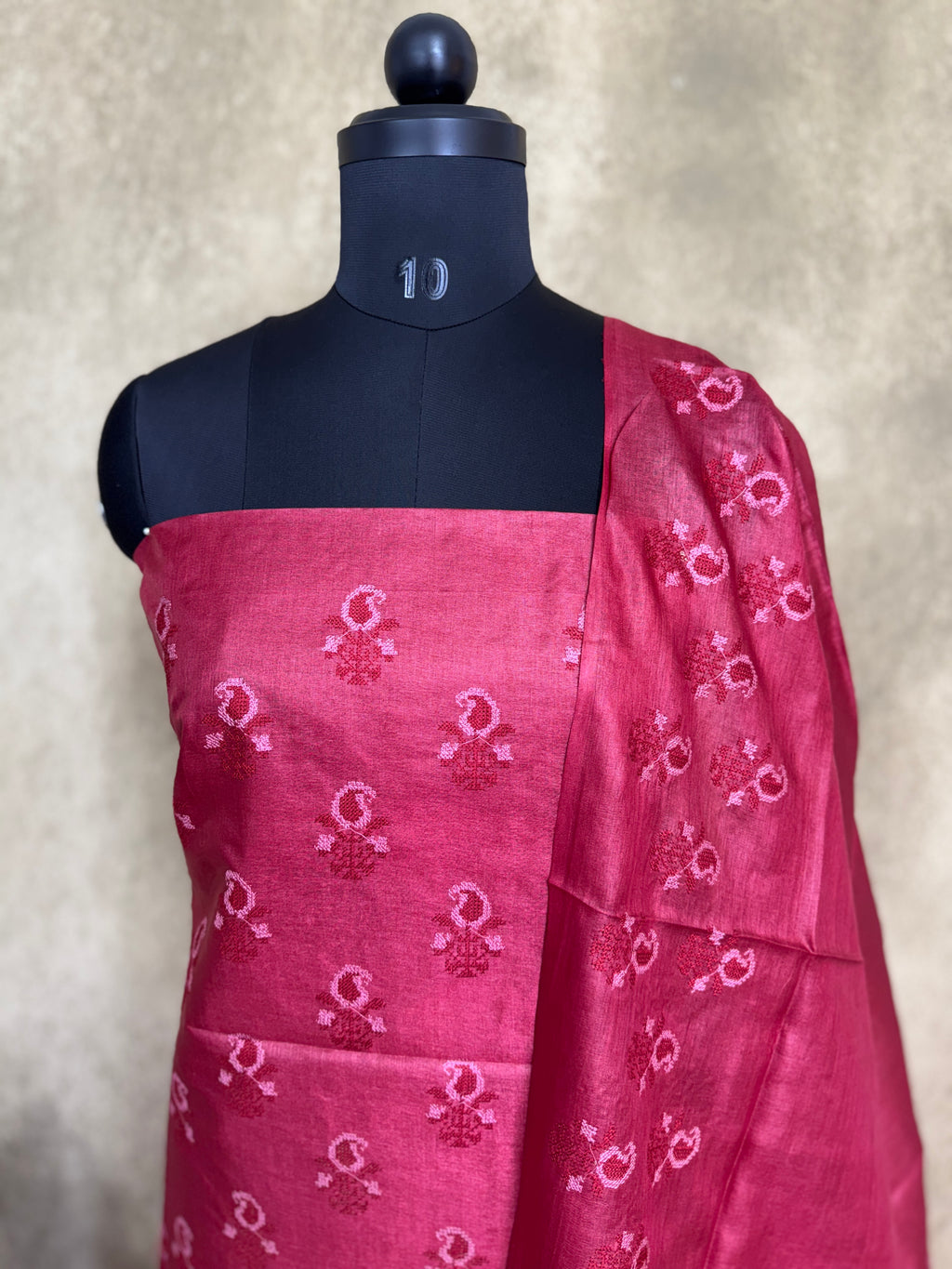 Maroon Paisley Embroidered - Pure Tussar Salwar Set