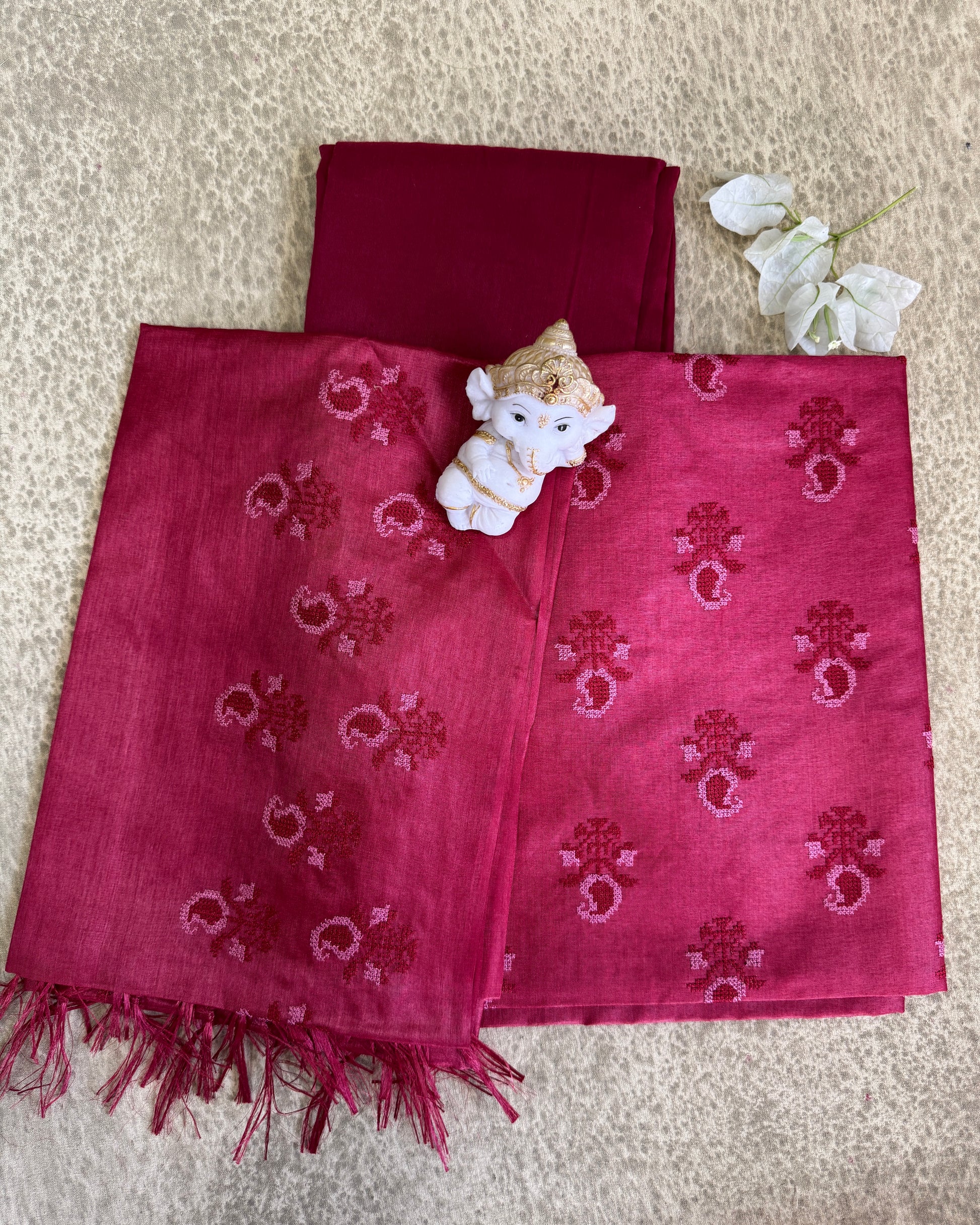 Maroon Paisley Embroidered - Pure Tussar Salwar Set