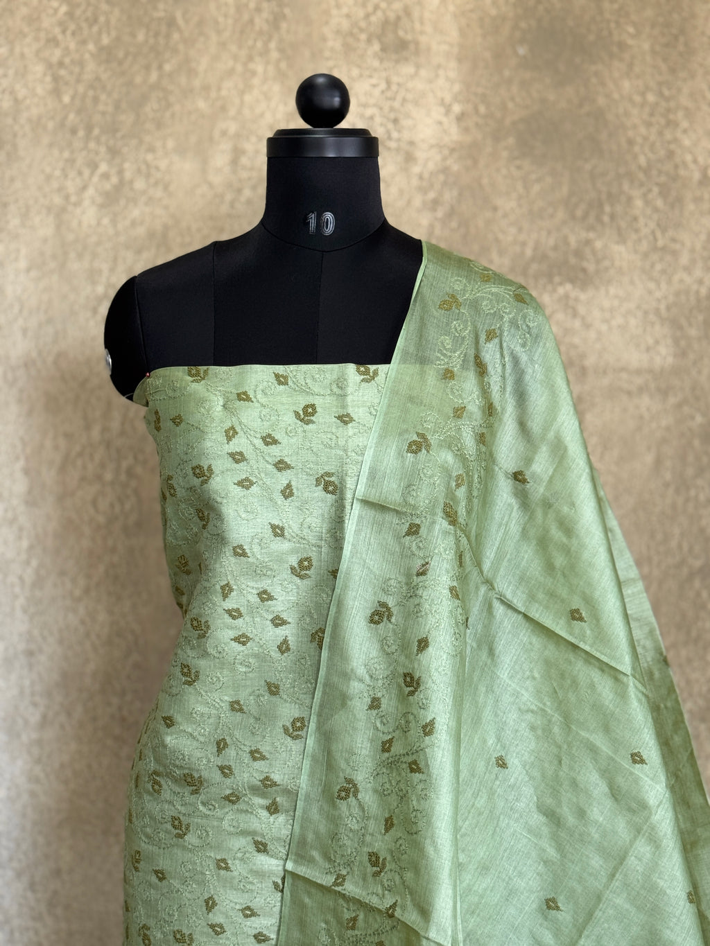 Green Leaf Embroidered - Pure Tussar Salwar Set