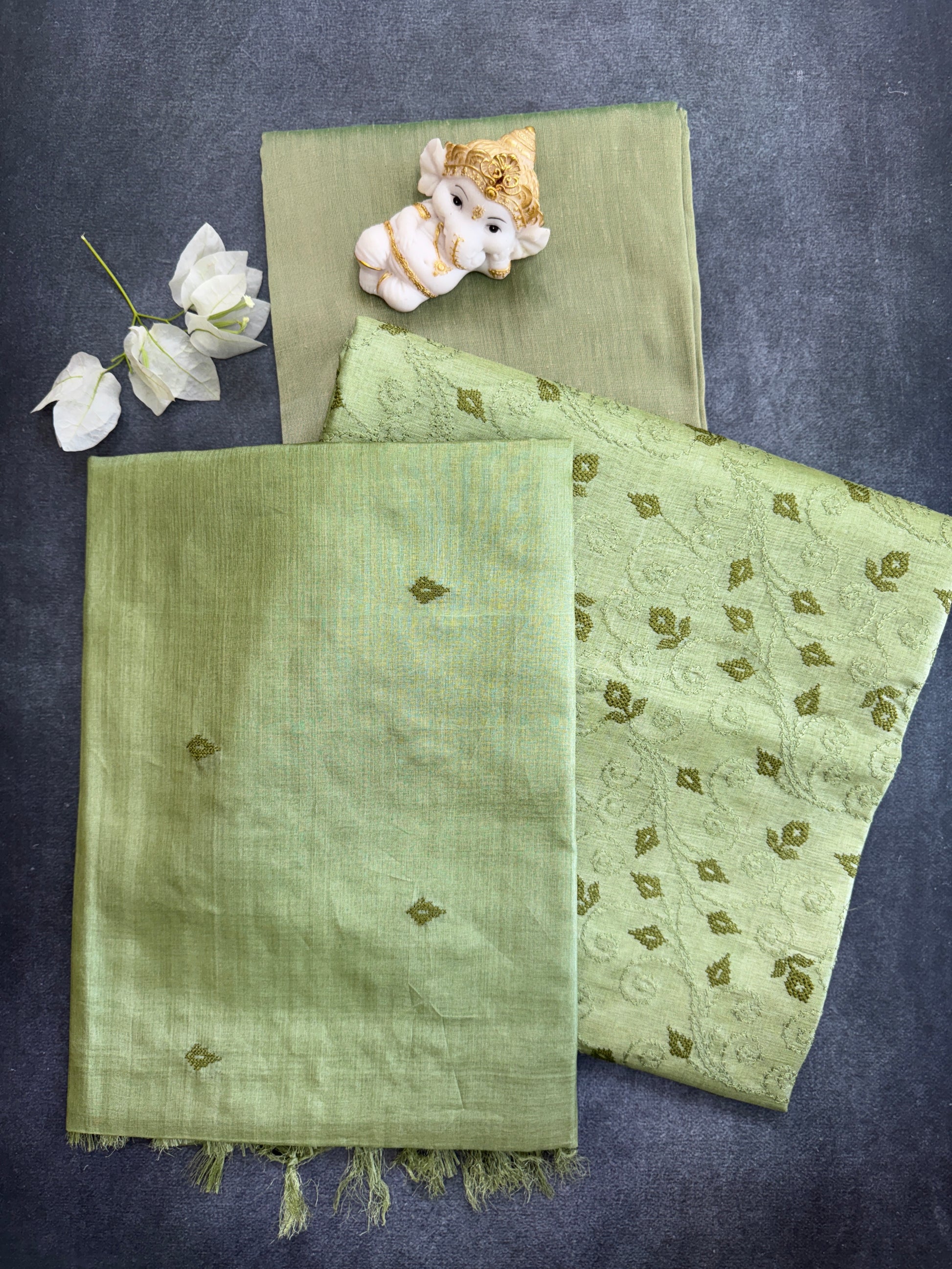 Green Leaf Embroidered - Pure Tussar Salwar Set