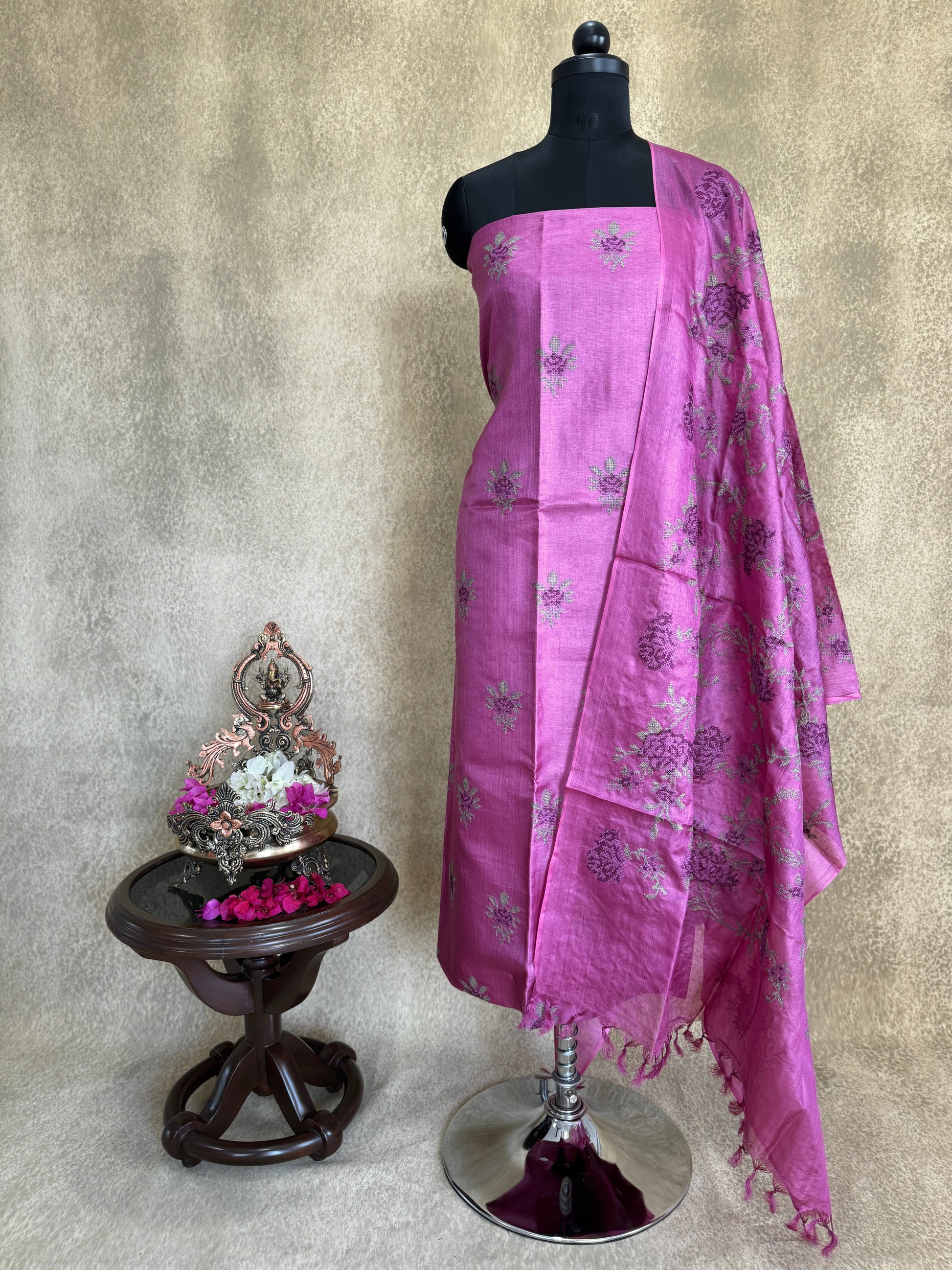 Magenta Embroidered - Pure Tussar Salwar Set