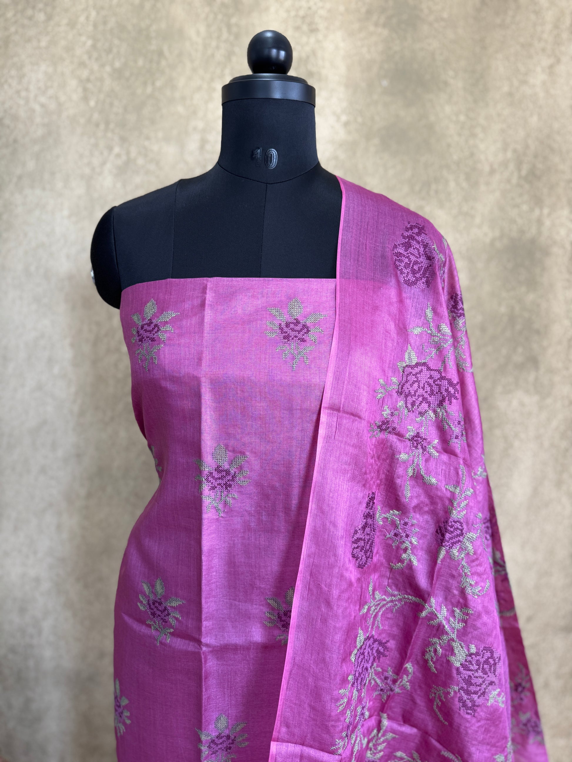 Magenta Embroidered - Pure Tussar Salwar Set