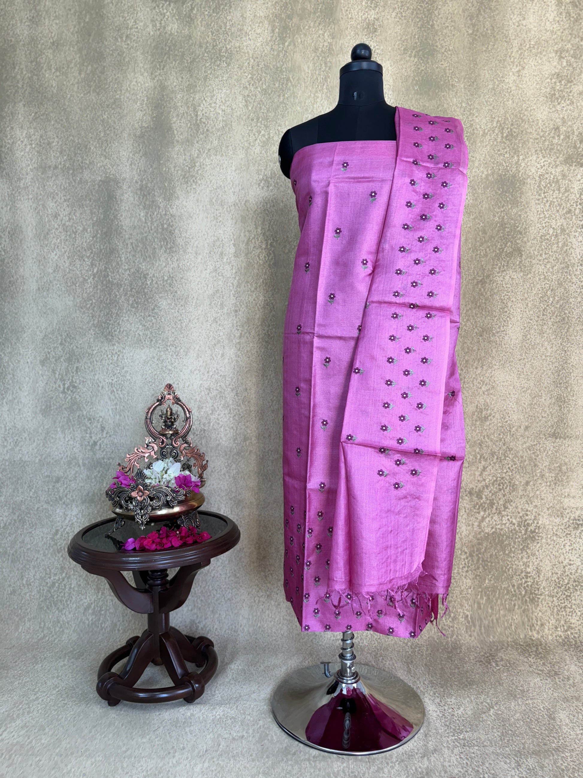 Magenta Embroidered Pure Tussar Salwar Set