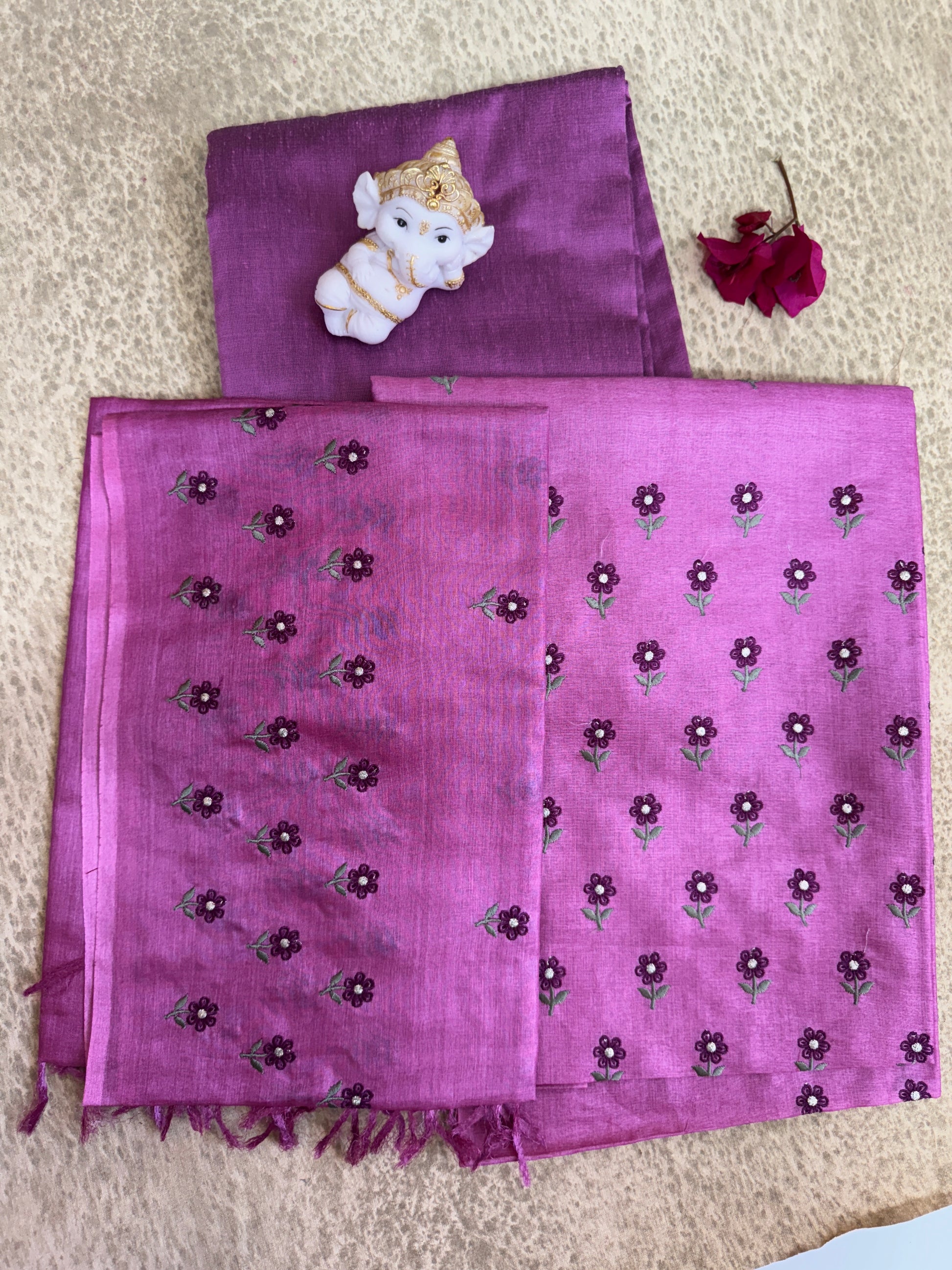 Magenta Embroidered Pure Tussar Salwar Set