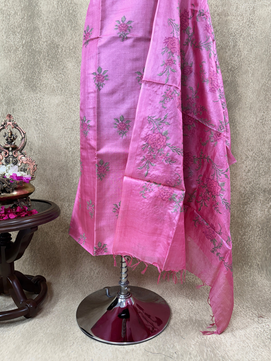 Pink Embroidered - Pure Tussar Salwar Set