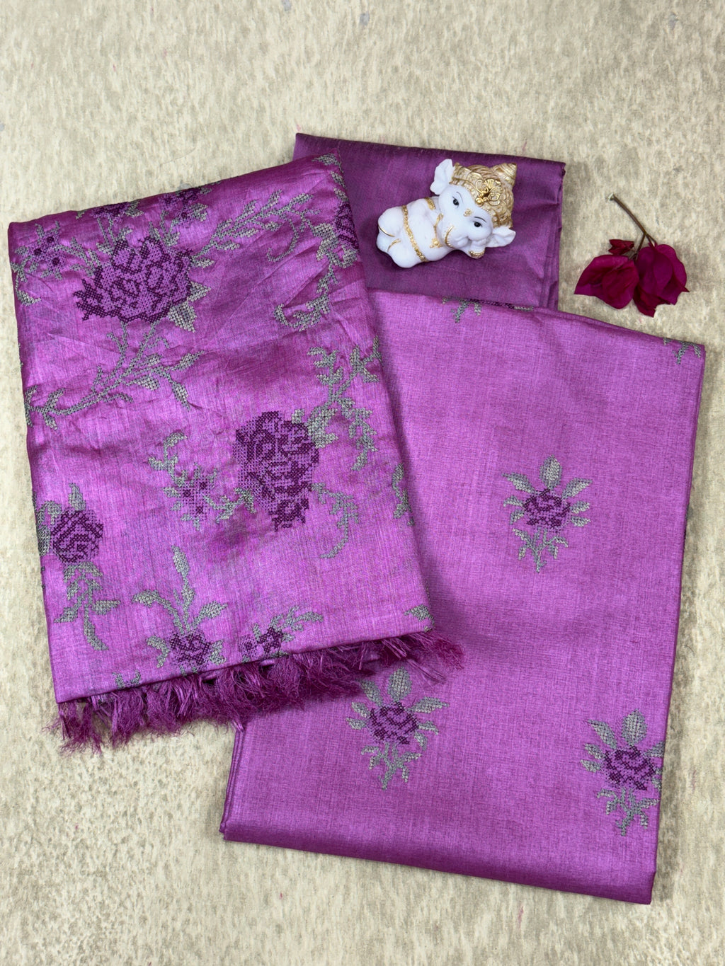 Magenta Embroidered - Pure Tussar Salwar Set