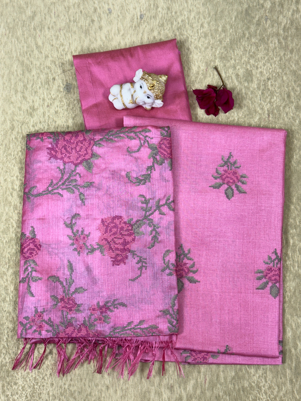 Pink Embroidered - Pure Tussar Salwar Set