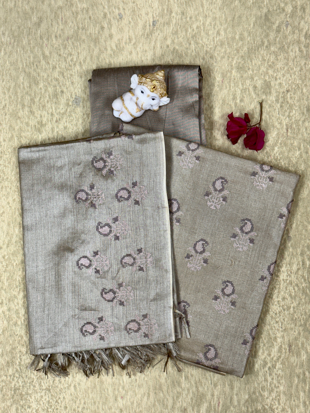 Golden Beige Paisley Embroidered - Pure Tussar Salwar Set
