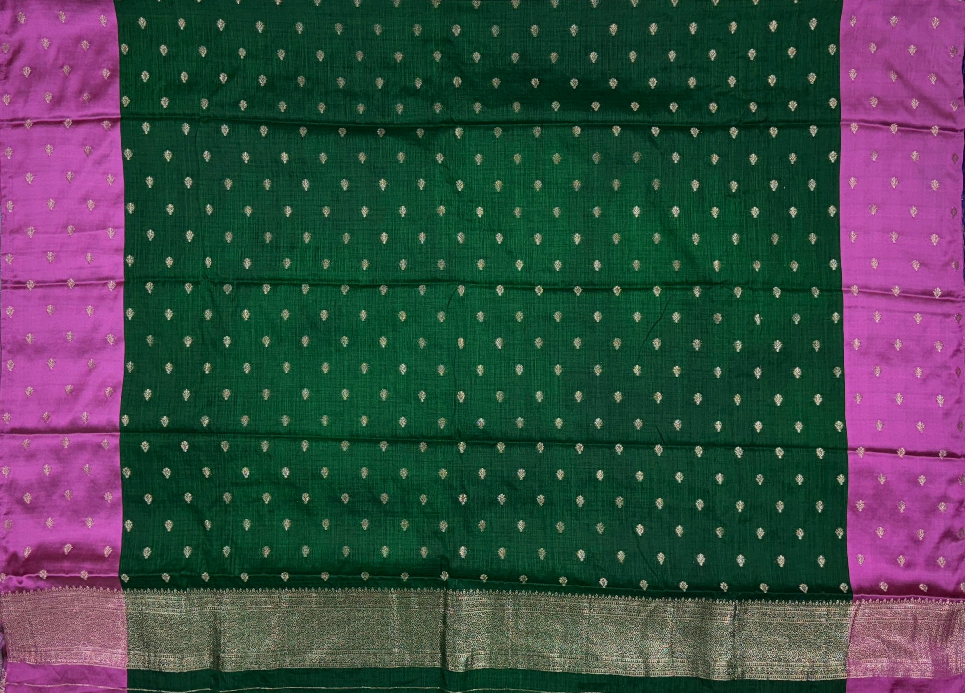 Bottle Green Saree with Mythical Motif Border - Semi Raw Mango