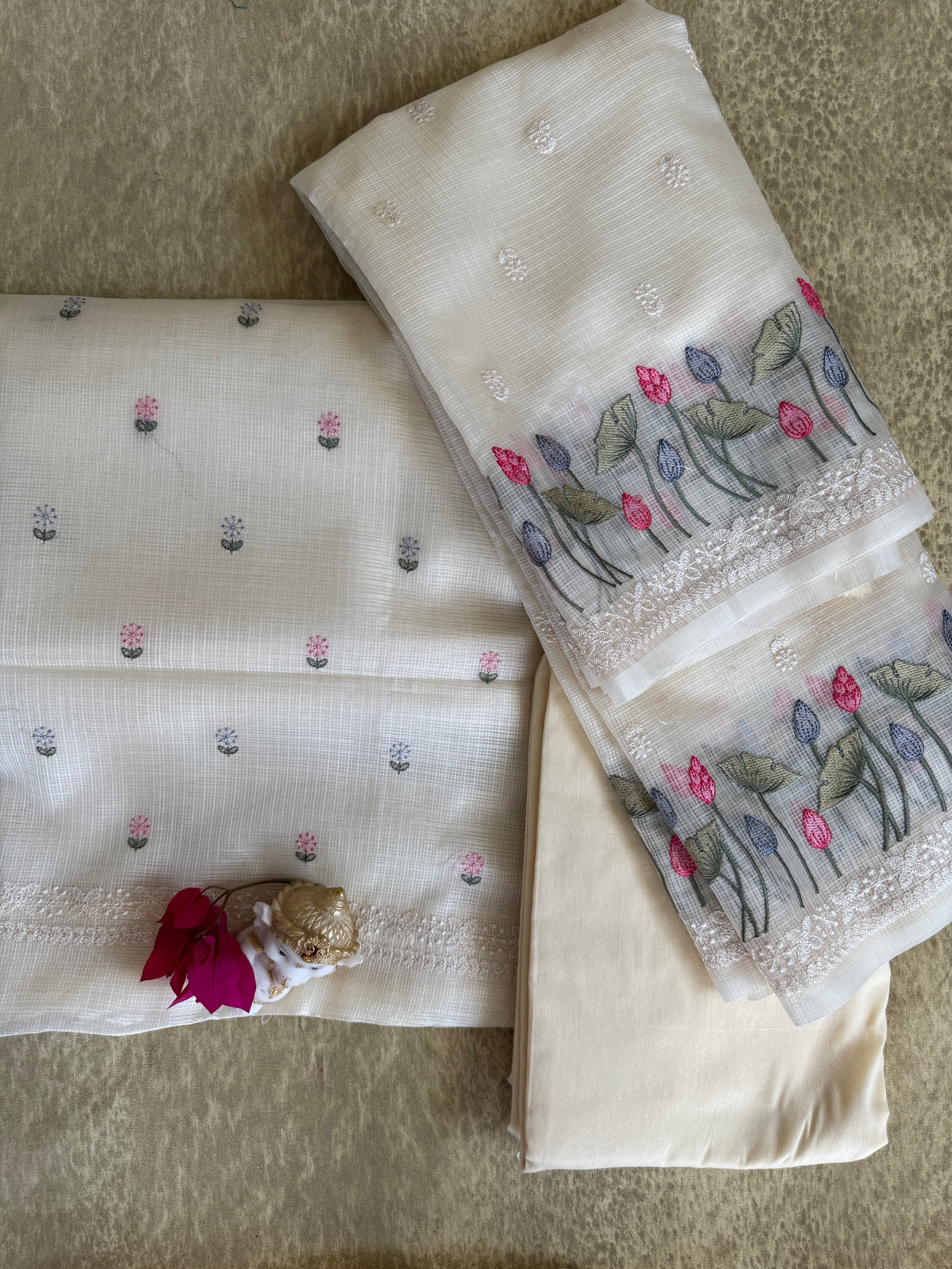 Cream Embroidered - Kota Salwar Set